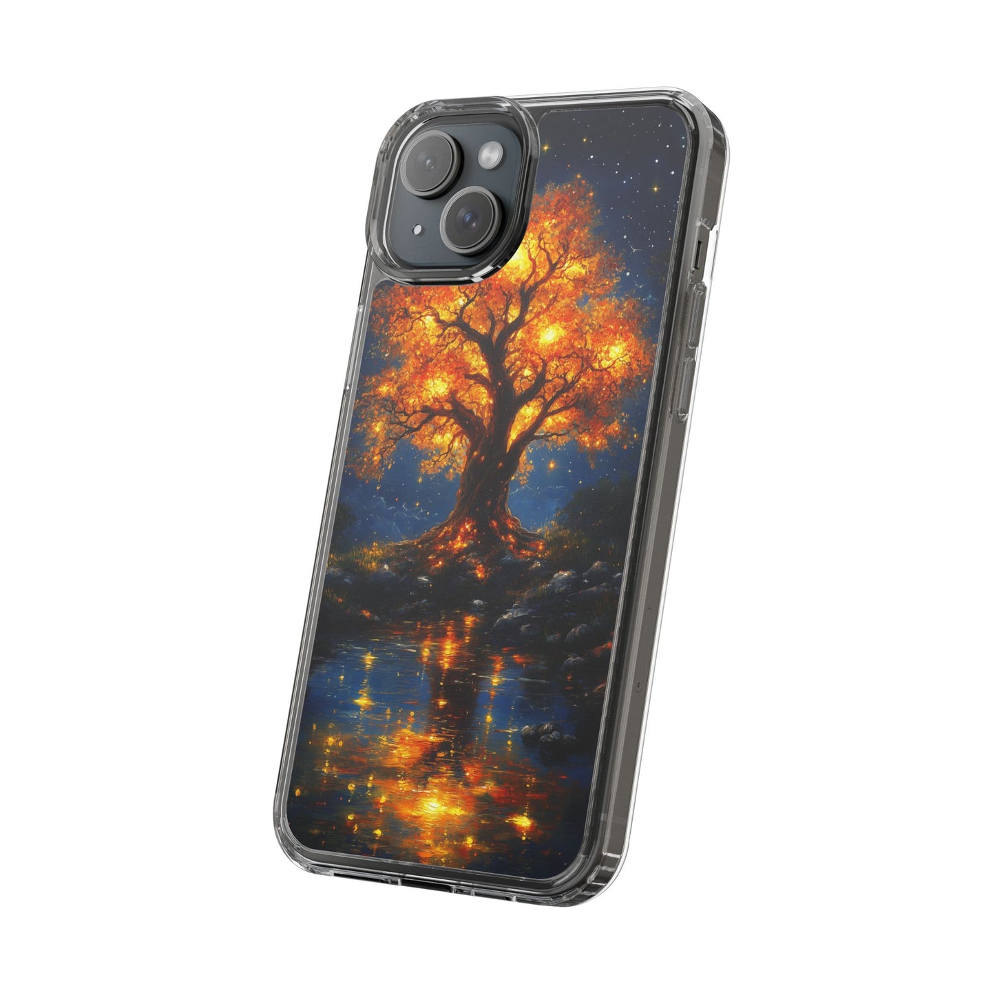 Nocturnal Illumination Tree Phone Case - Clear iPhone Cover with Glowing Autumn Design
