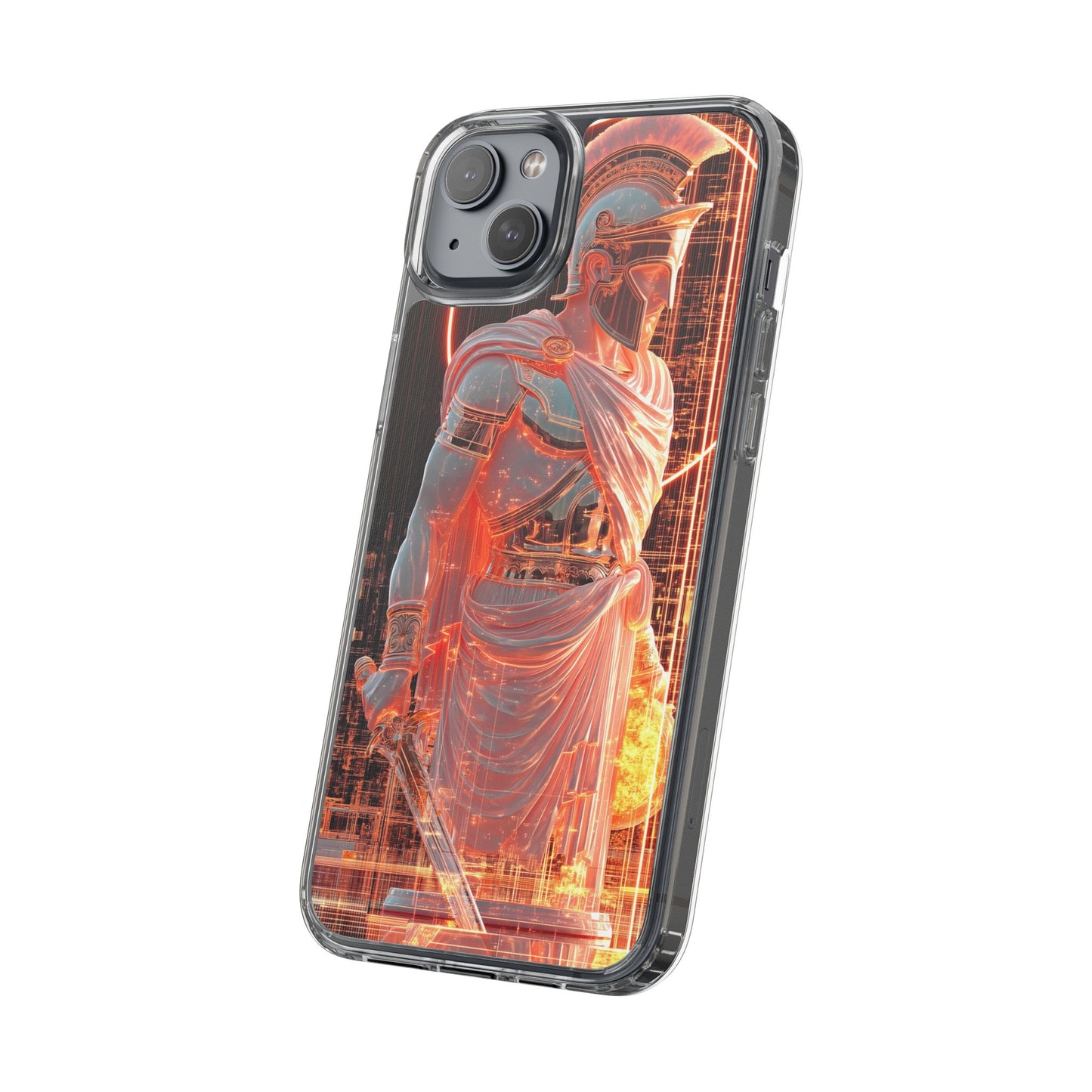Mythical Ares Neon Warrior - Clear iPhone Case with Glowing Design