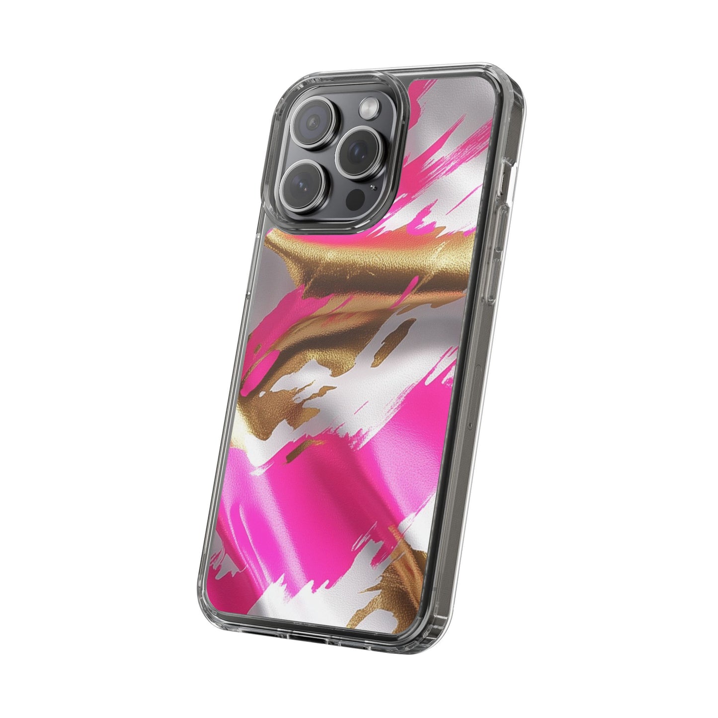 Stylish Clear Phone Case - Pink and Gold Abstract Design
