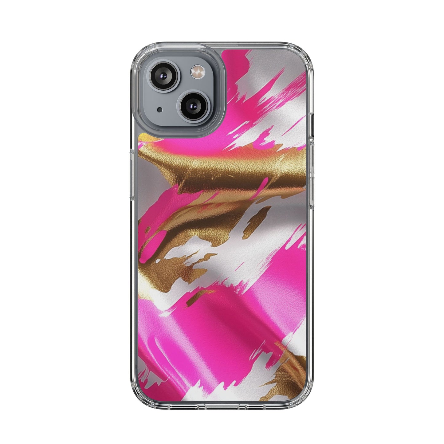 Stylish Clear Phone Case - Pink and Gold Abstract Design