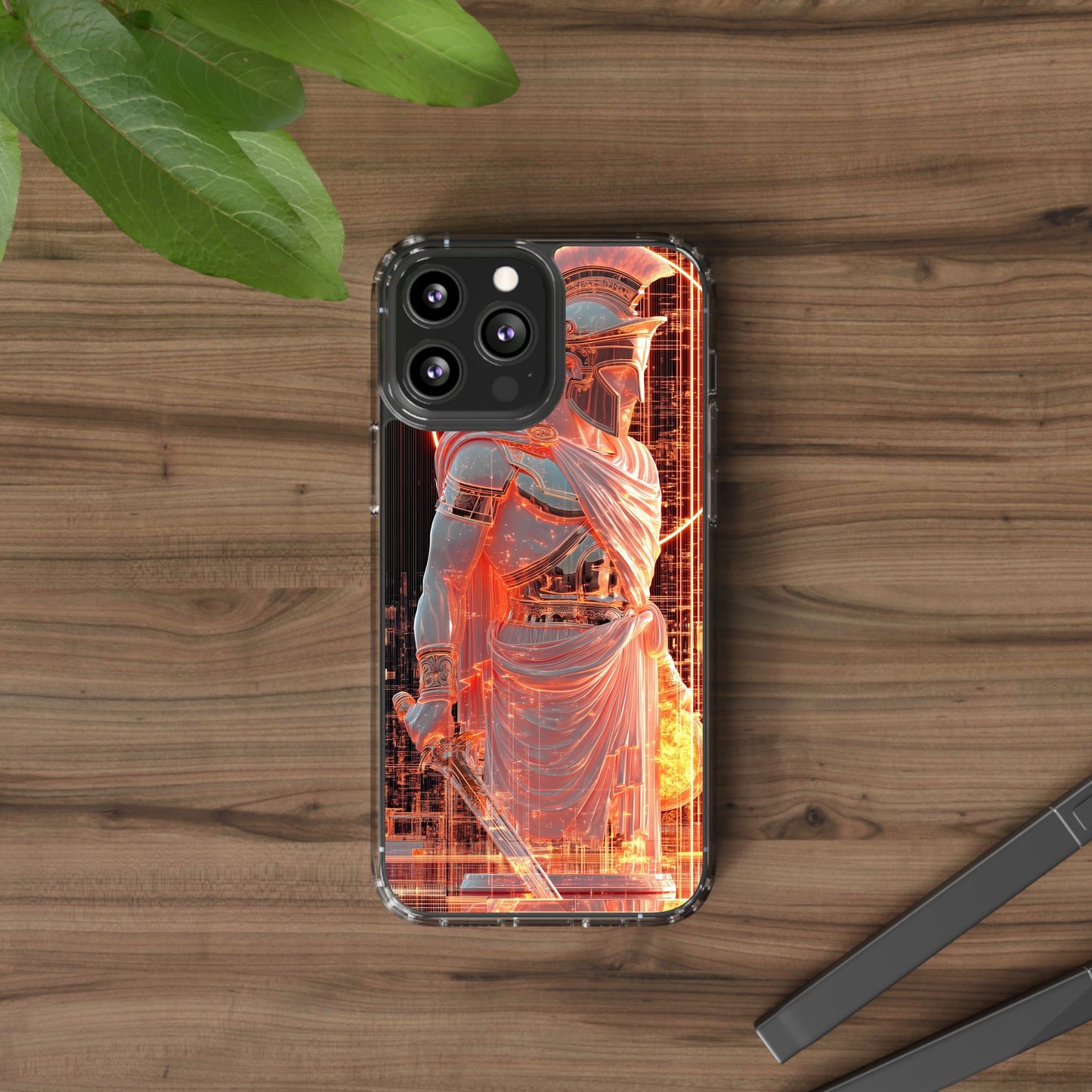 Mythical Ares Neon Warrior - Clear iPhone Case with Glowing Design