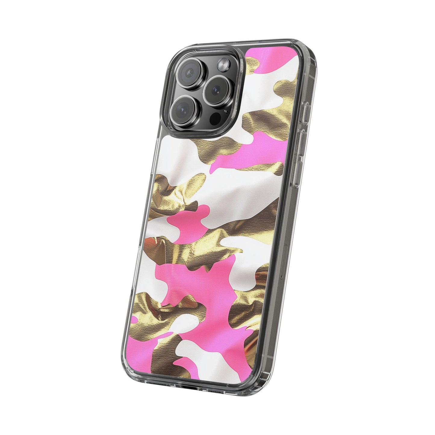 Gold and Pink Camo Phone Case – Stylish Clear Protective Design