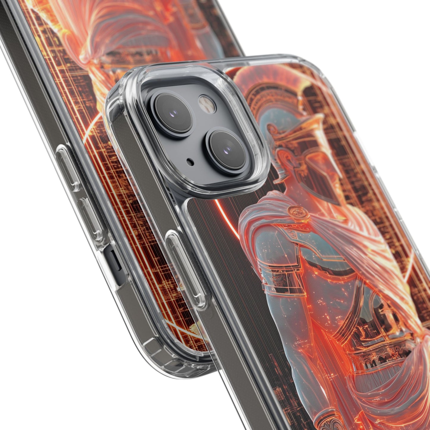 Mythical Ares Neon Warrior - Clear iPhone Case with Glowing Design