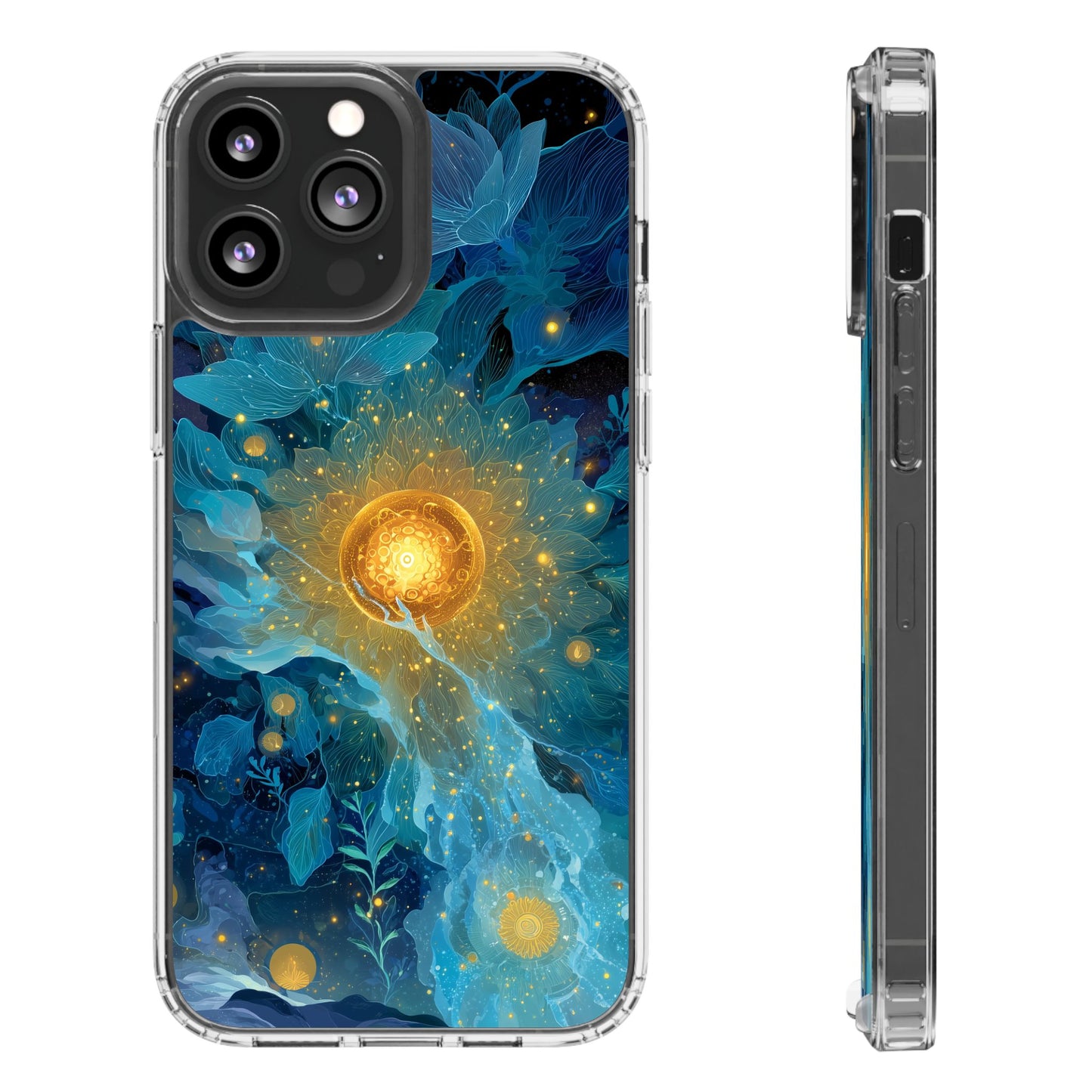 Celestial Nocturnal Bloom Clear Phone Case - Protective, Artistic Design for Nature Lovers