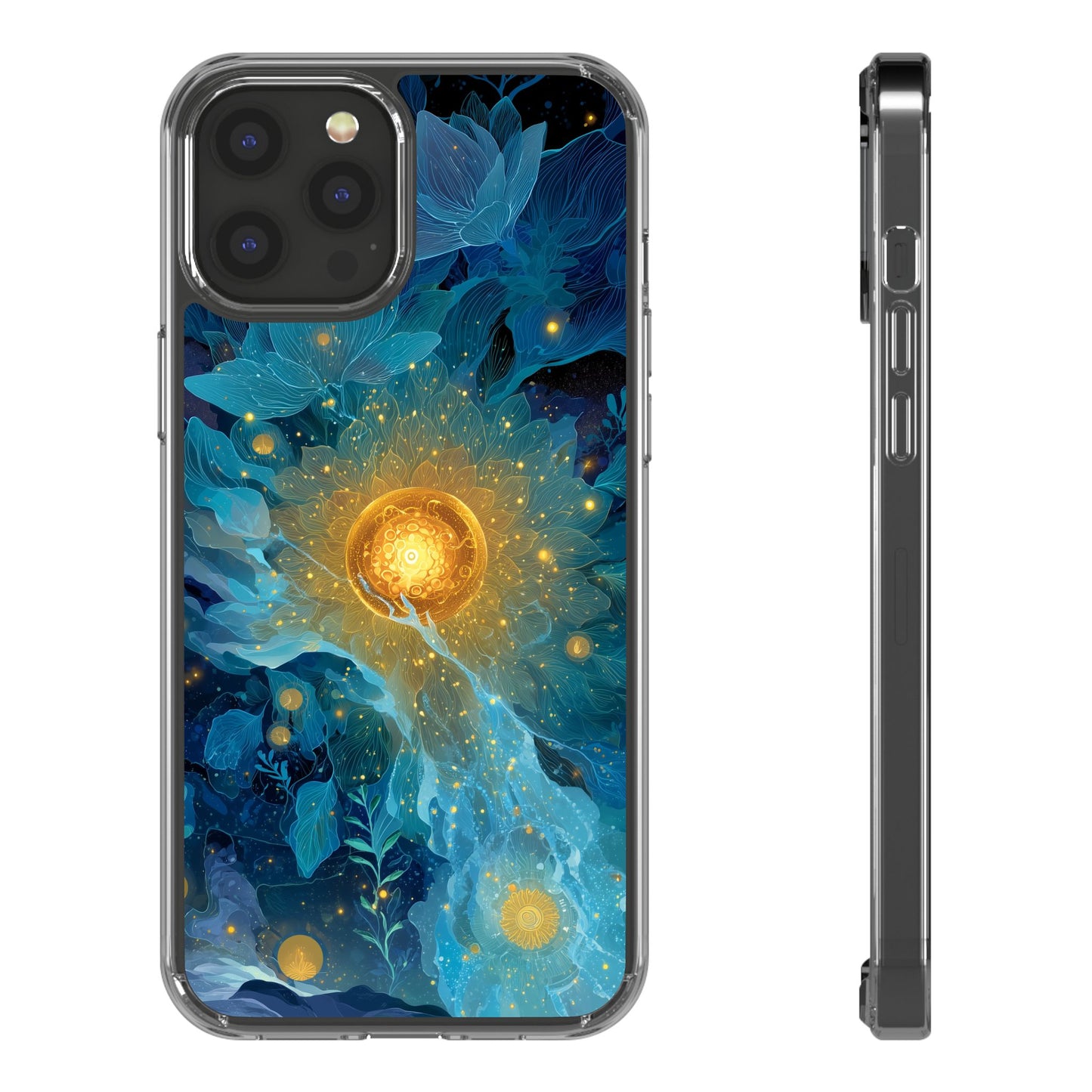 Celestial Nocturnal Bloom Clear Phone Case - Protective, Artistic Design for Nature Lovers