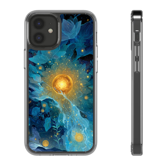 Celestial Nocturnal Bloom Clear Phone Case - Protective, Artistic Design for Nature Lovers