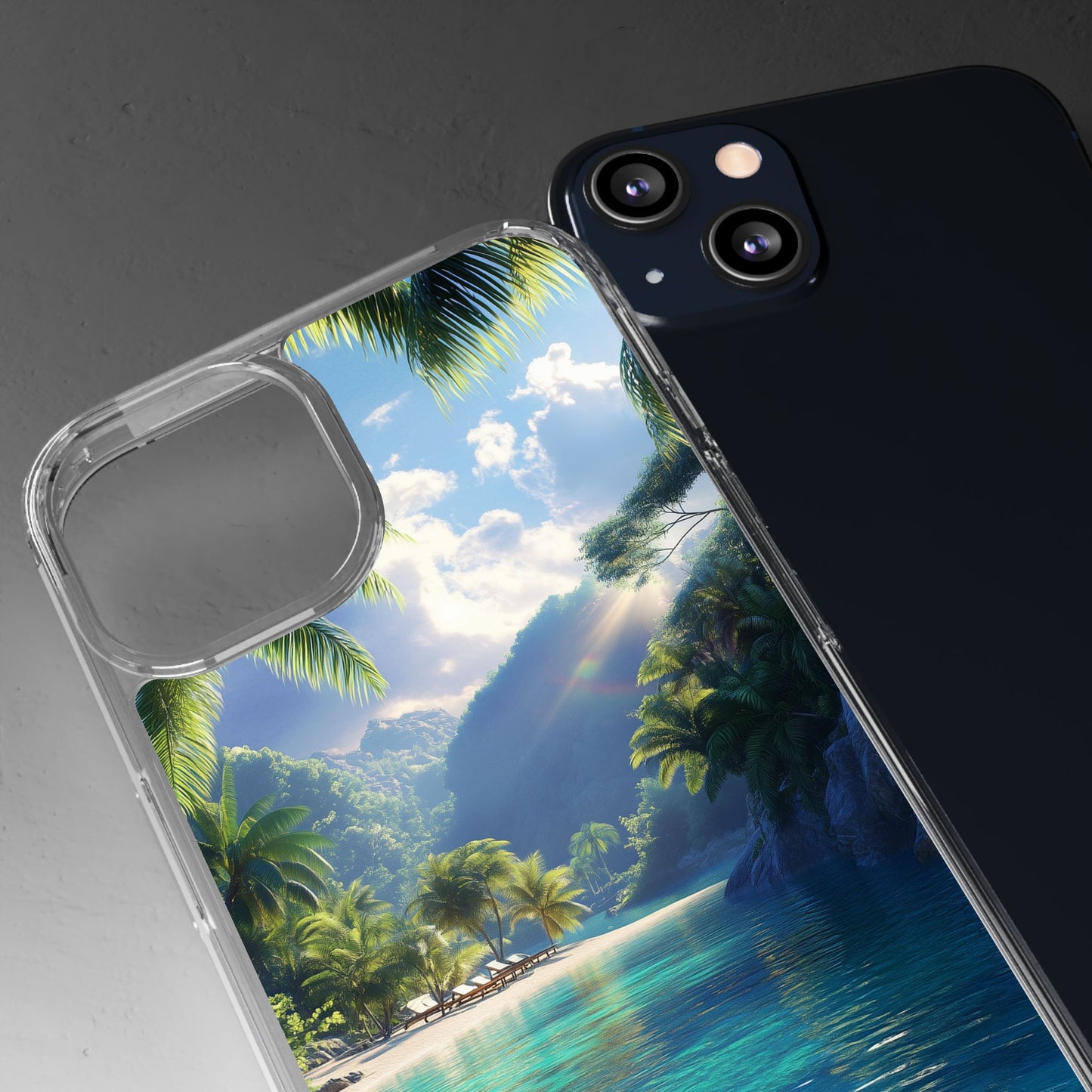 Tropical Paradise Clear iPhone Case – Vibrant Beach Vibes & Sleek Protection