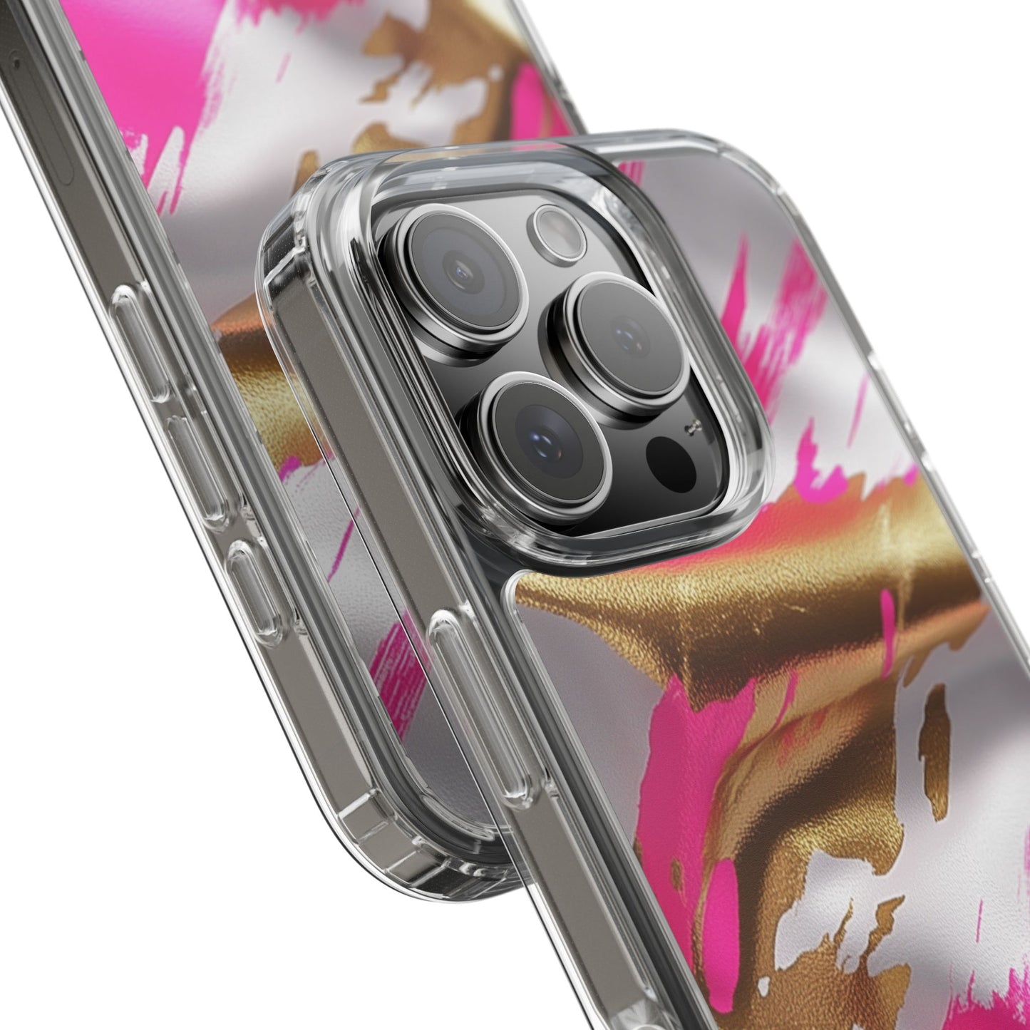 Stylish Clear Phone Case - Pink and Gold Abstract Design