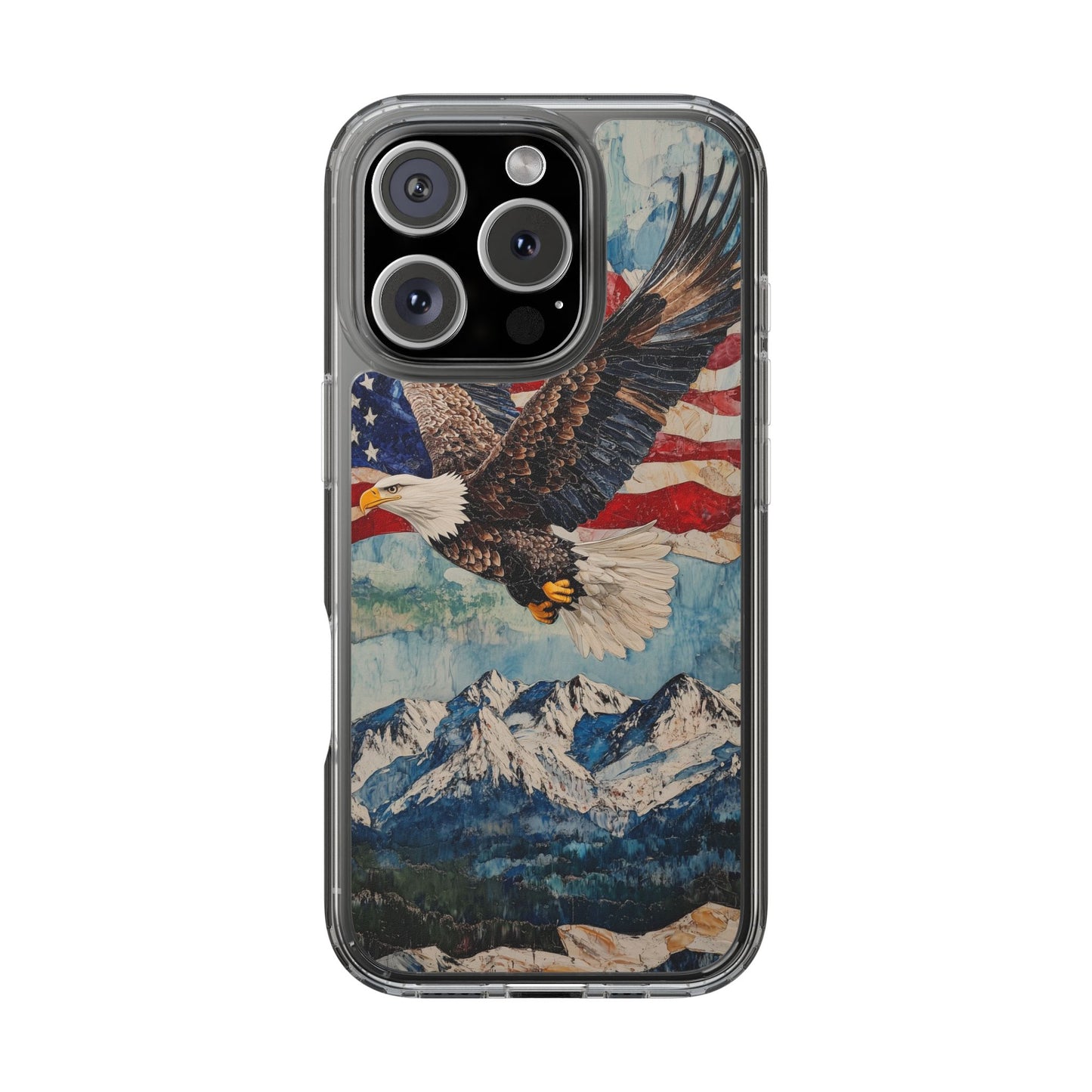 Patriotic Eagle Clear iPhone Case – American Flag Design, Fly High Stay Free for True Patriots
