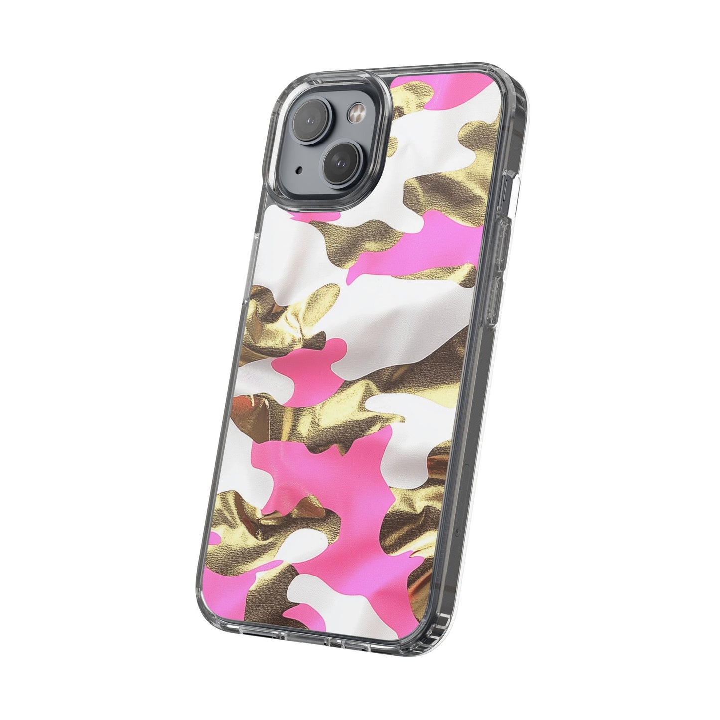 Gold and Pink Camo Phone Case – Stylish Clear Protective Design