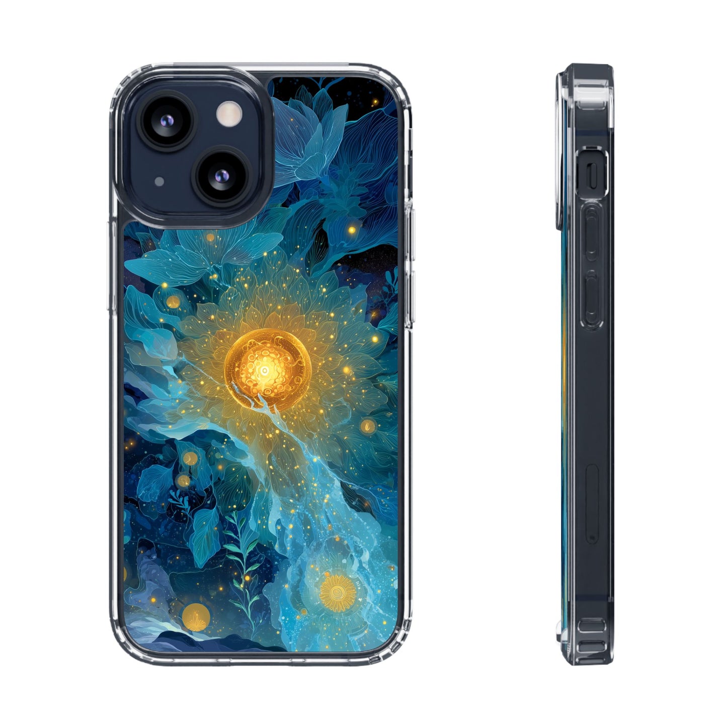 Celestial Nocturnal Bloom Clear Phone Case - Protective, Artistic Design for Nature Lovers