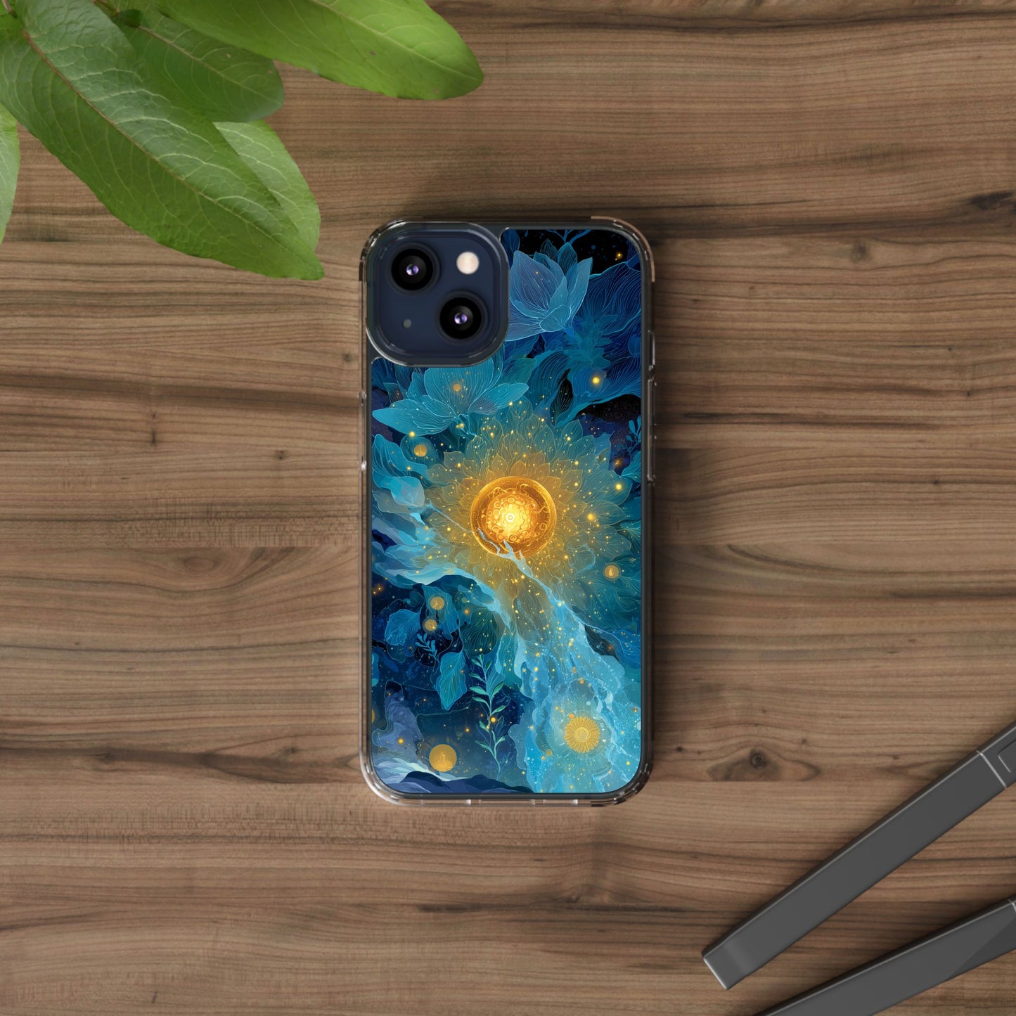 Celestial Nocturnal Bloom Clear Phone Case - Protective, Artistic Design for Nature Lovers