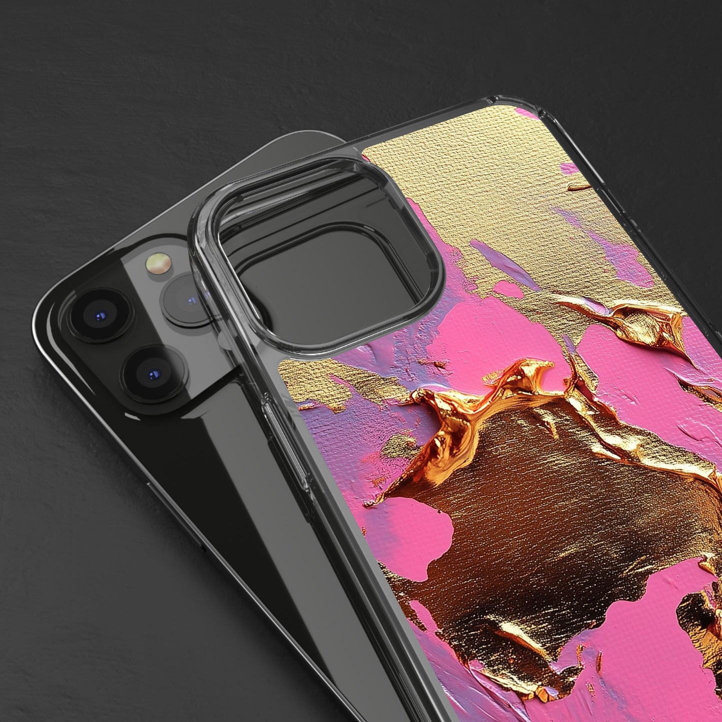 Artistic Clear iPhone Case - Gold and Pink Camo Abstract Design