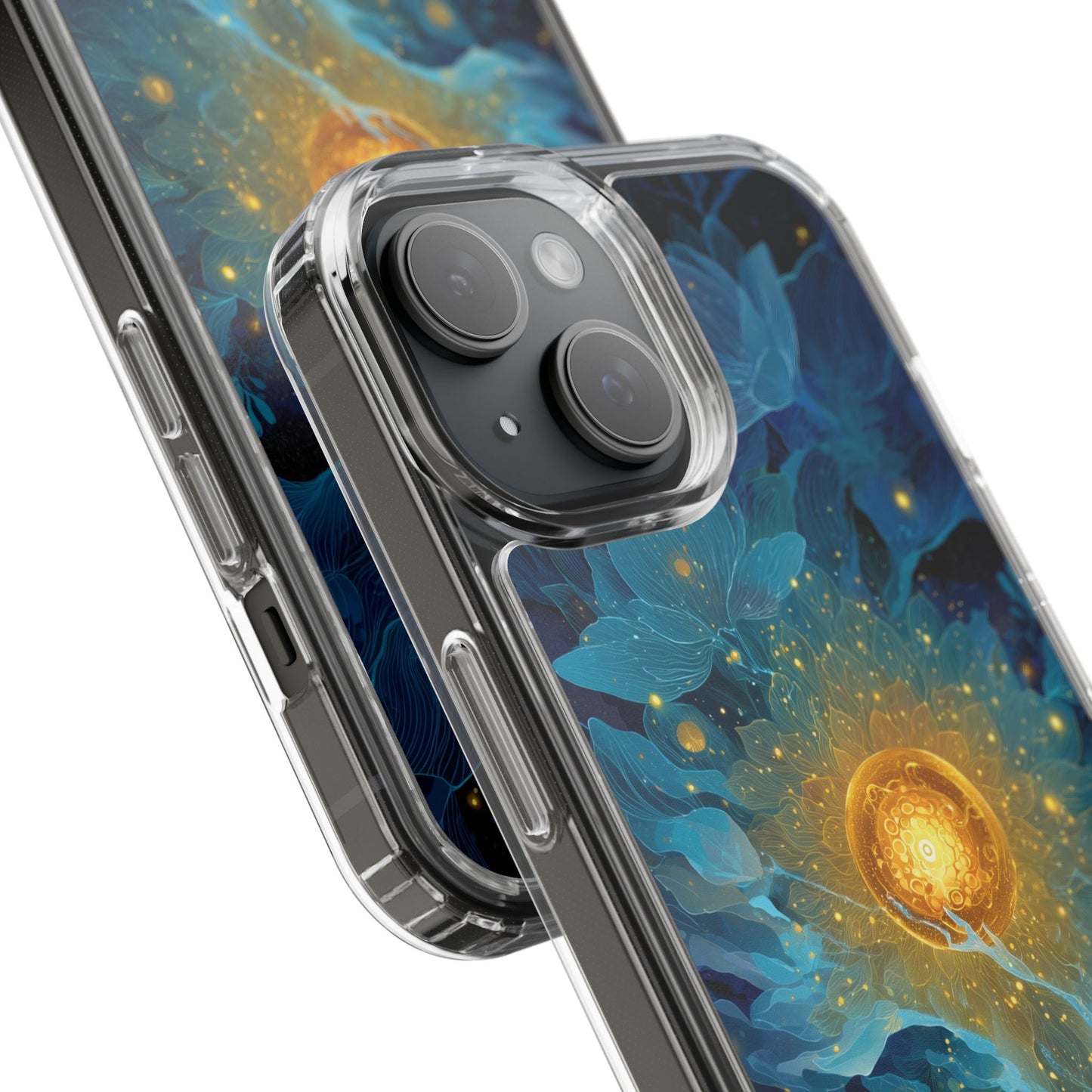Celestial Nocturnal Bloom Clear Phone Case - Protective, Artistic Design for Nature Lovers