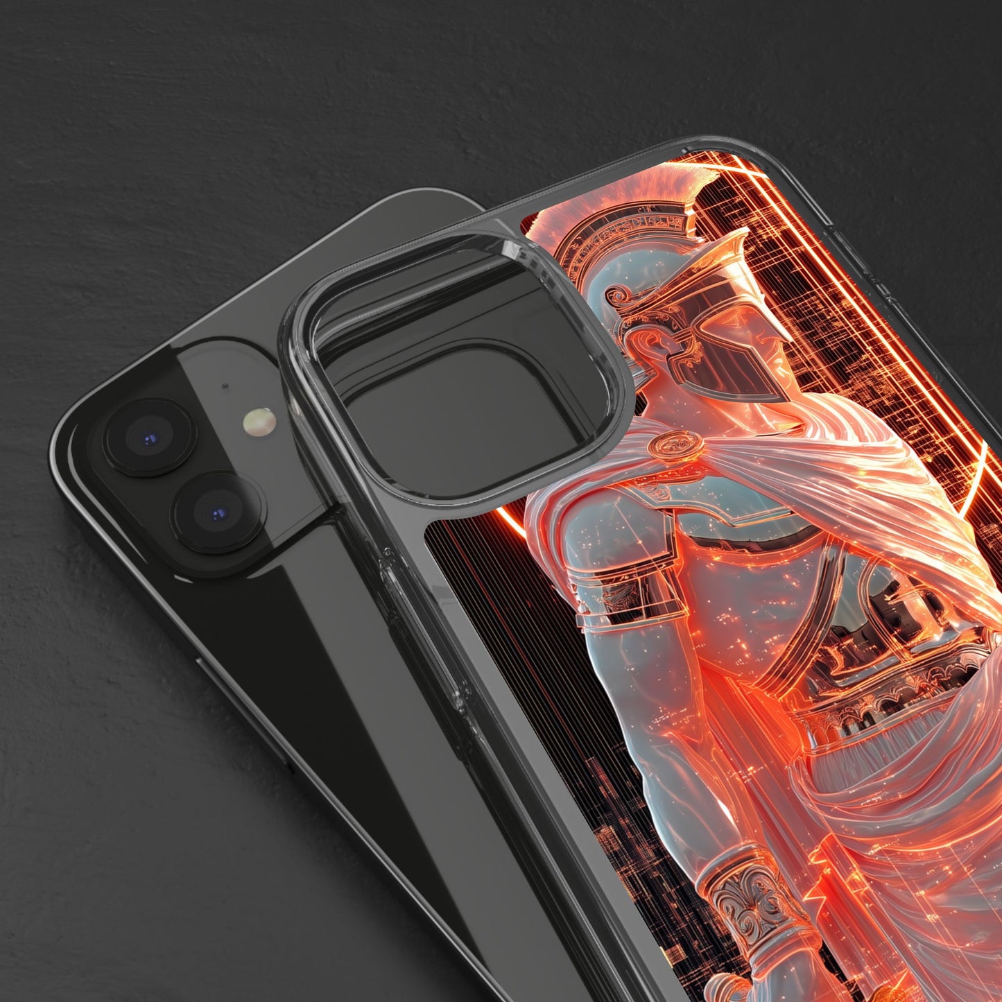 Mythical Ares Neon Warrior - Clear iPhone Case with Glowing Design