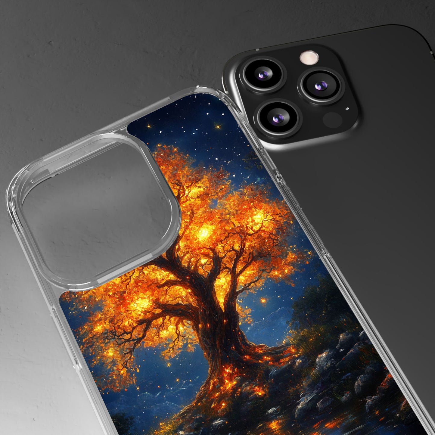 Nocturnal Illumination Tree Phone Case - Clear iPhone Cover with Glowing Autumn Design