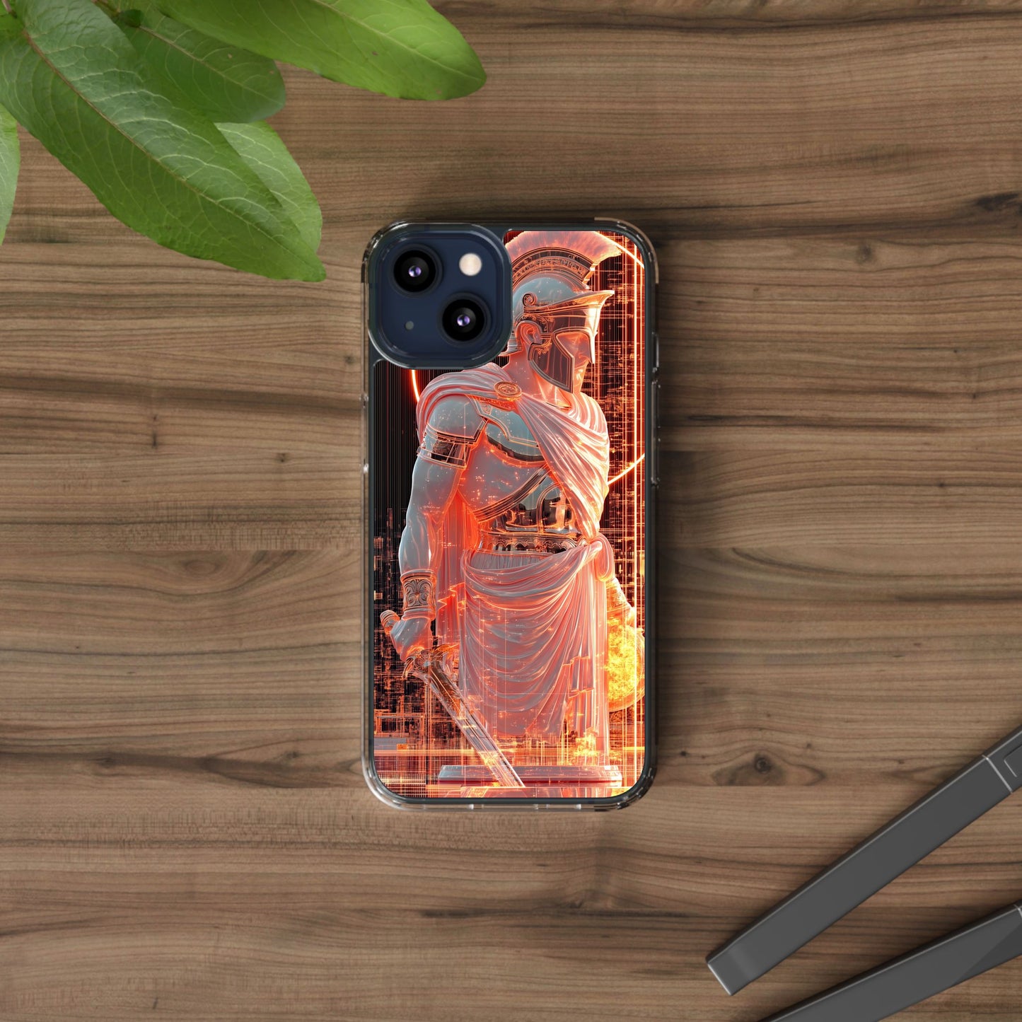 Mythical Ares Neon Warrior - Clear iPhone Case with Glowing Design