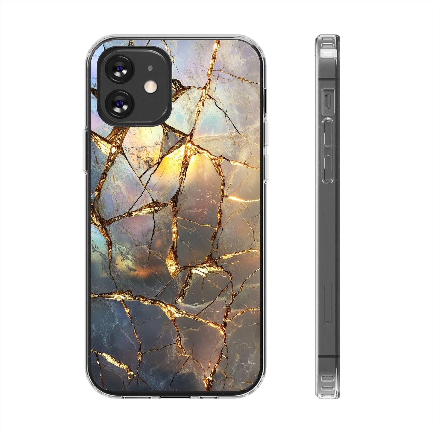 Iridescent Gold Marble Clear iPhone Case