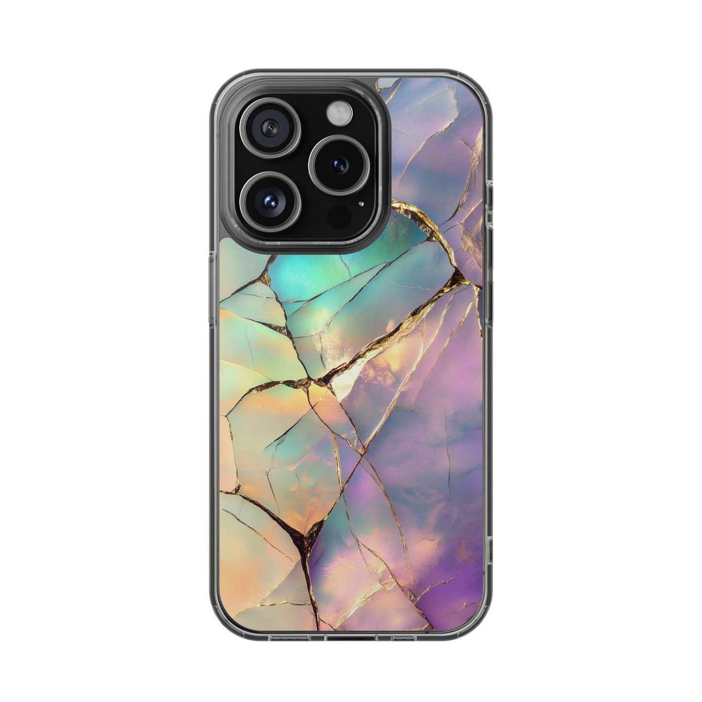 Iridescent Gold Fractured Marble Elegant Clear iPhone Case