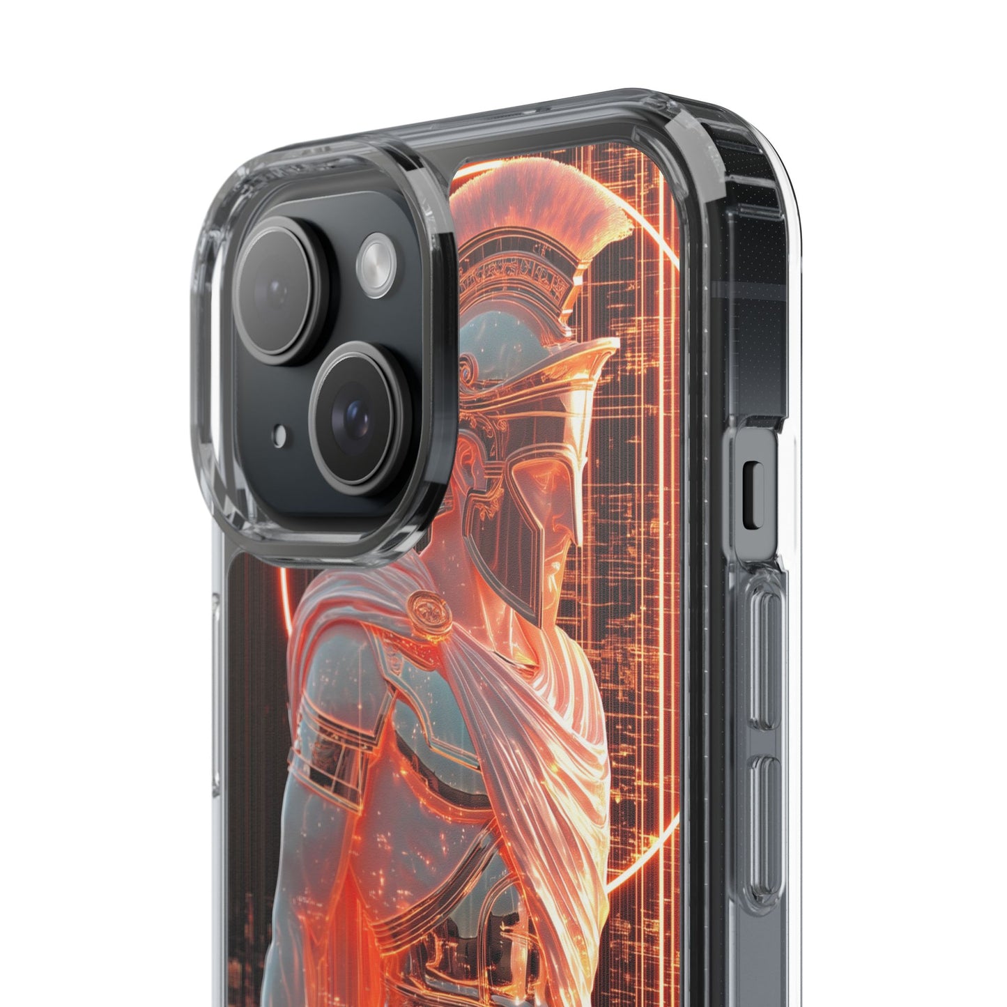 Mythical Ares Neon Warrior - Clear iPhone Case with Glowing Design