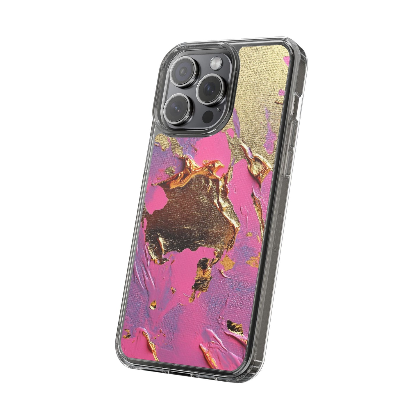 Artistic Clear iPhone Case - Gold and Pink Camo Abstract Design