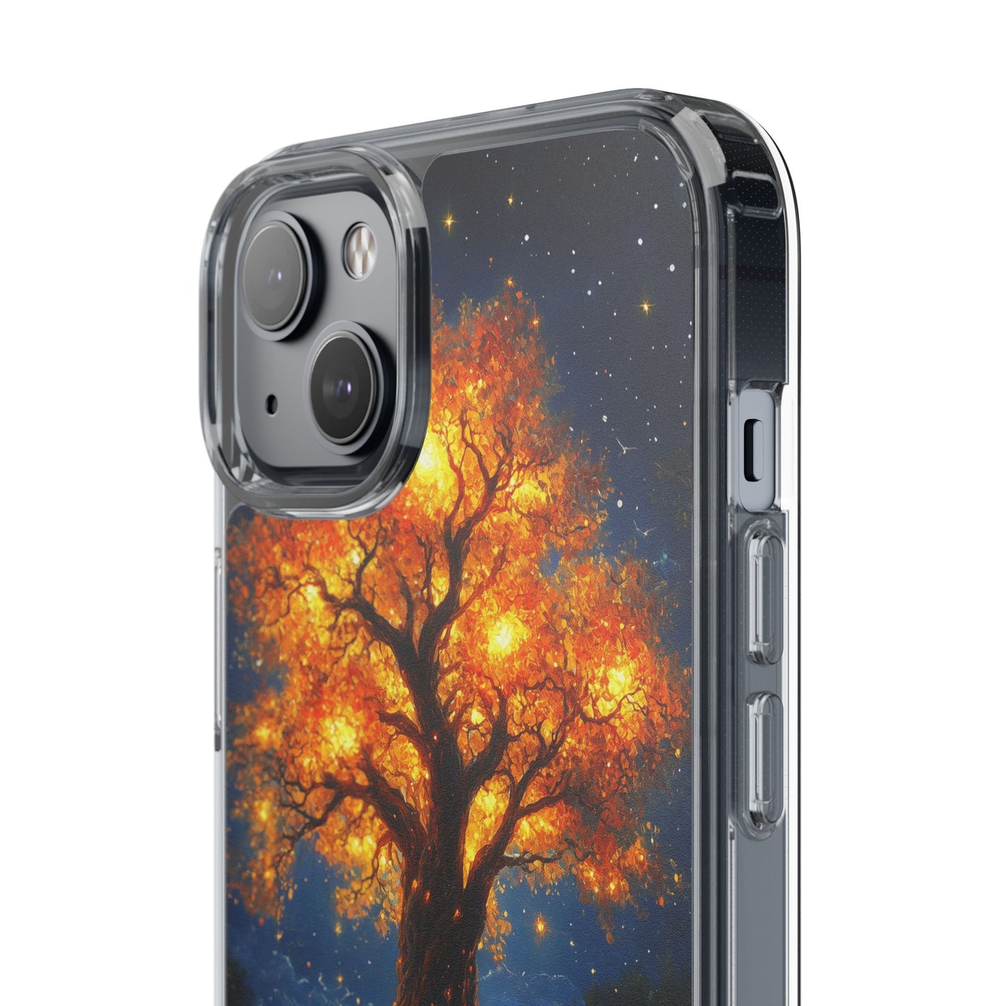 Nocturnal Illumination Tree Phone Case - Clear iPhone Cover with Glowing Autumn Design