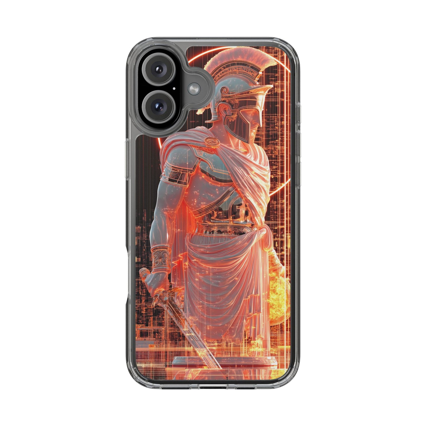 Mythical Ares Neon Warrior - Clear iPhone Case with Glowing Design