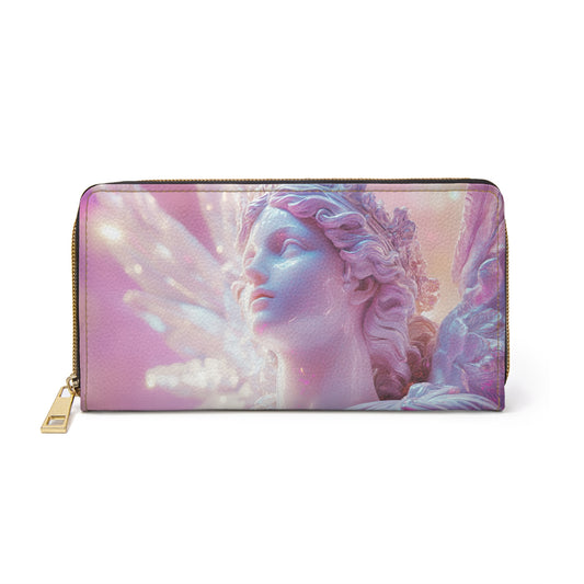 Celestial Aphrodite Angel Statue Zipper Wallet – Iridescent Translucence with Neon Pink & Pearlescent Glow for Stylish Organization
