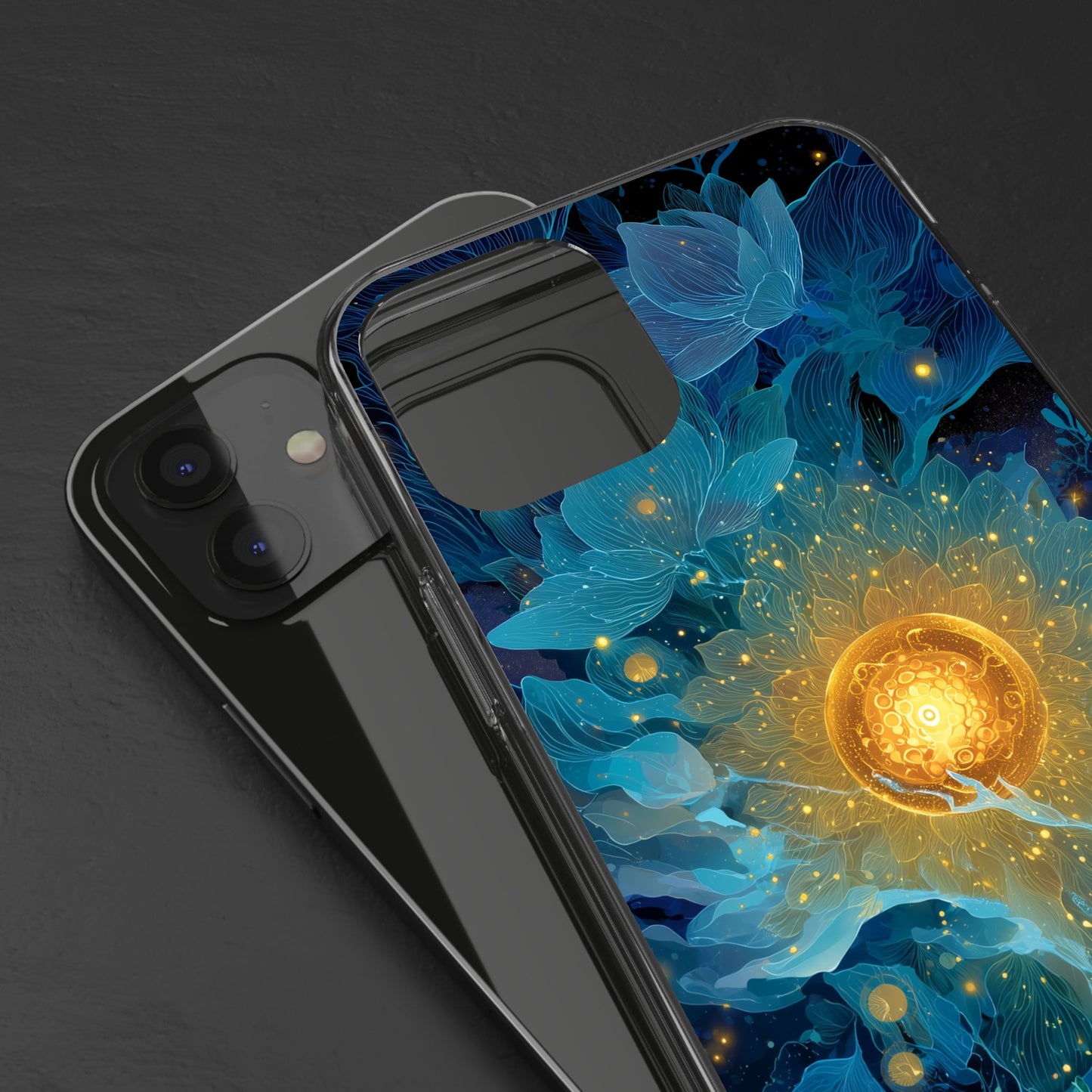 Celestial Nocturnal Bloom Clear Phone Case - Protective, Artistic Design for Nature Lovers