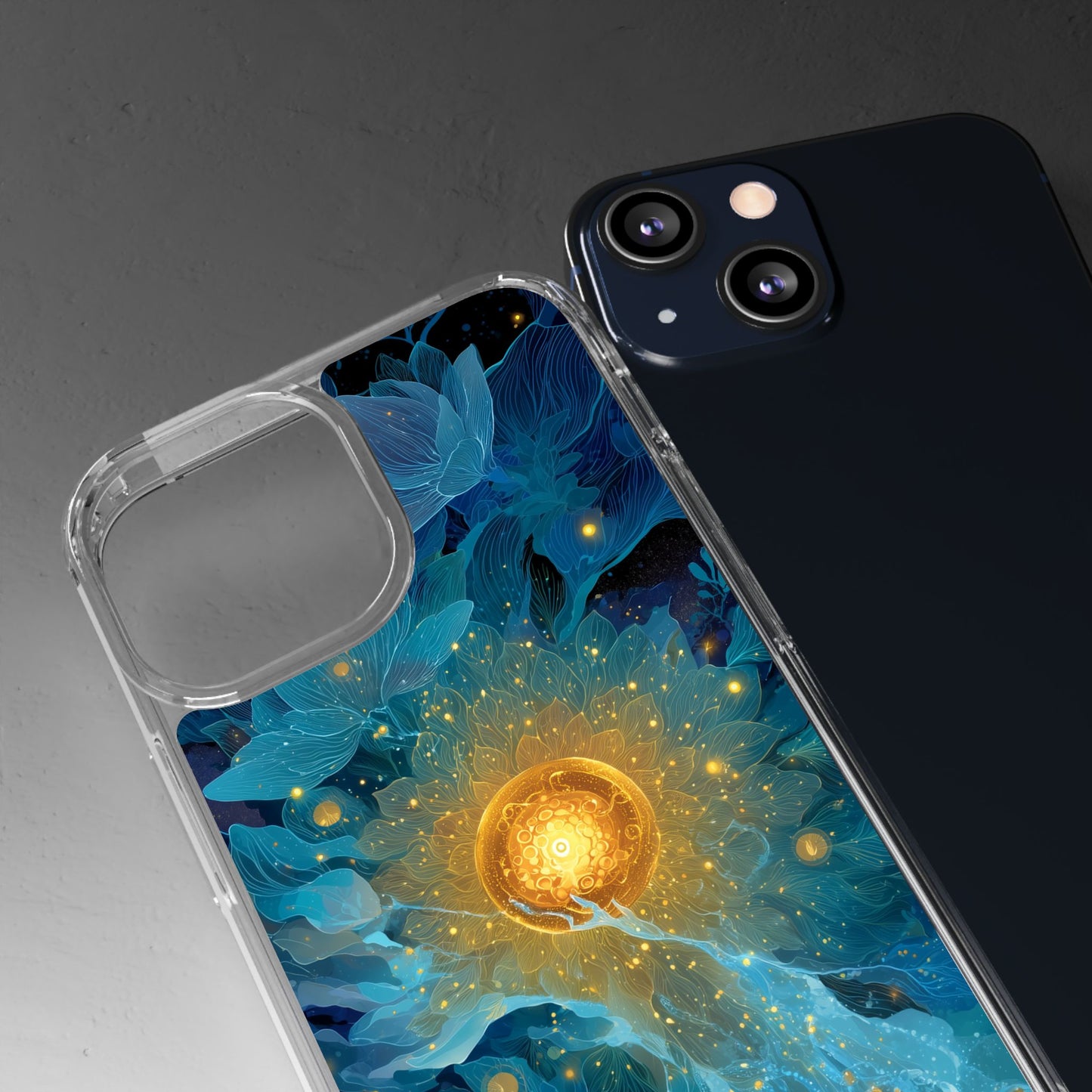 Celestial Nocturnal Bloom Clear Phone Case - Protective, Artistic Design for Nature Lovers