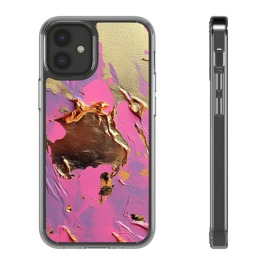 Artistic Clear iPhone Case - Gold and Pink Camo Abstract Design