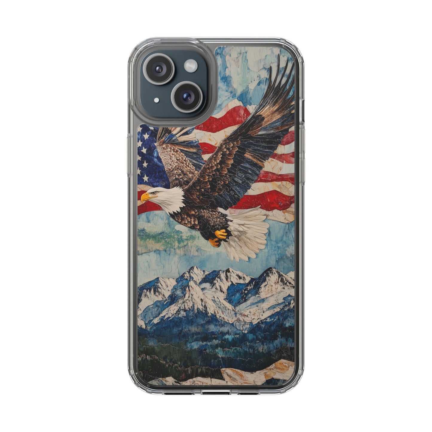 Patriotic Eagle Clear iPhone Case – American Flag Design, Fly High Stay Free for True Patriots