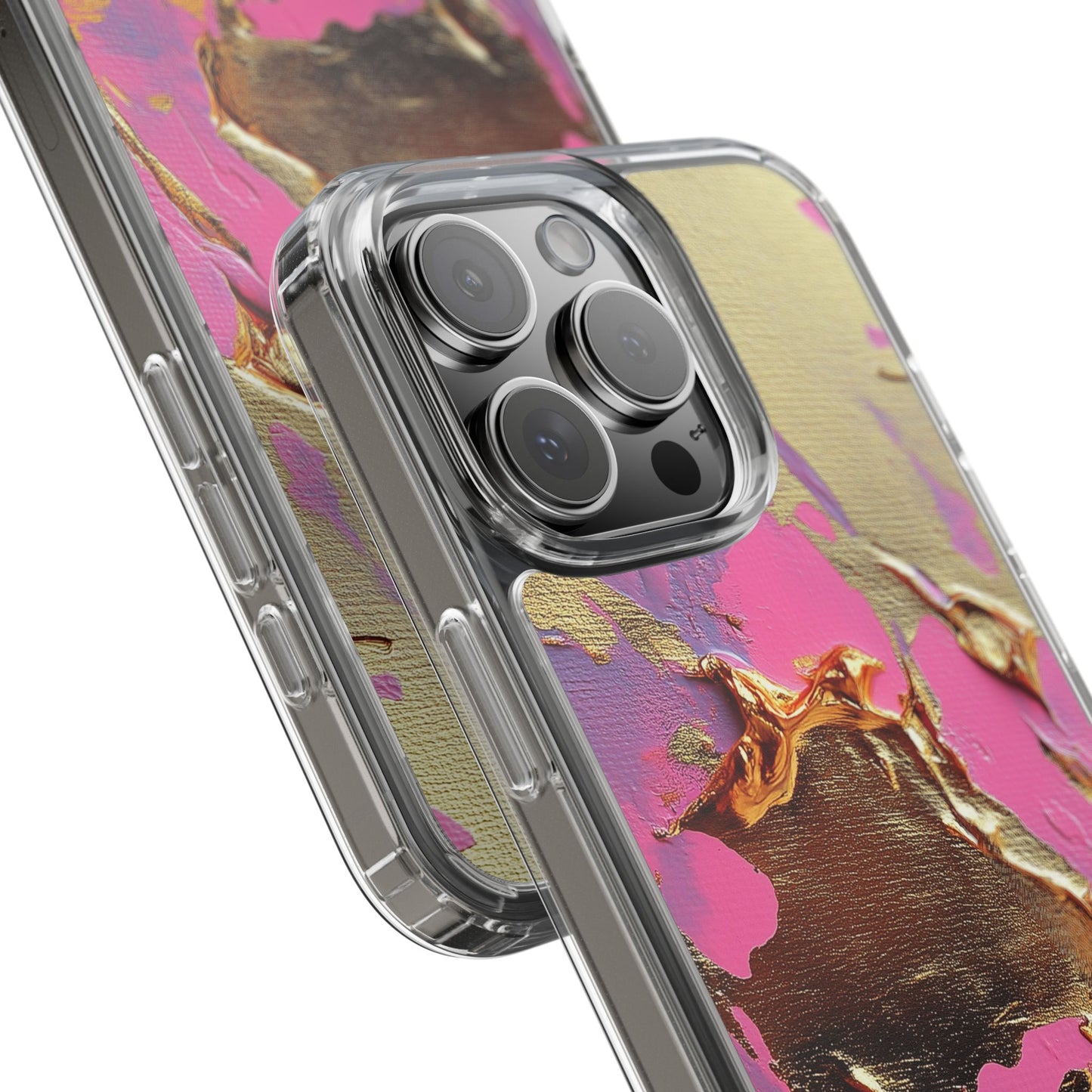 Artistic Clear iPhone Case - Gold and Pink Camo Abstract Design