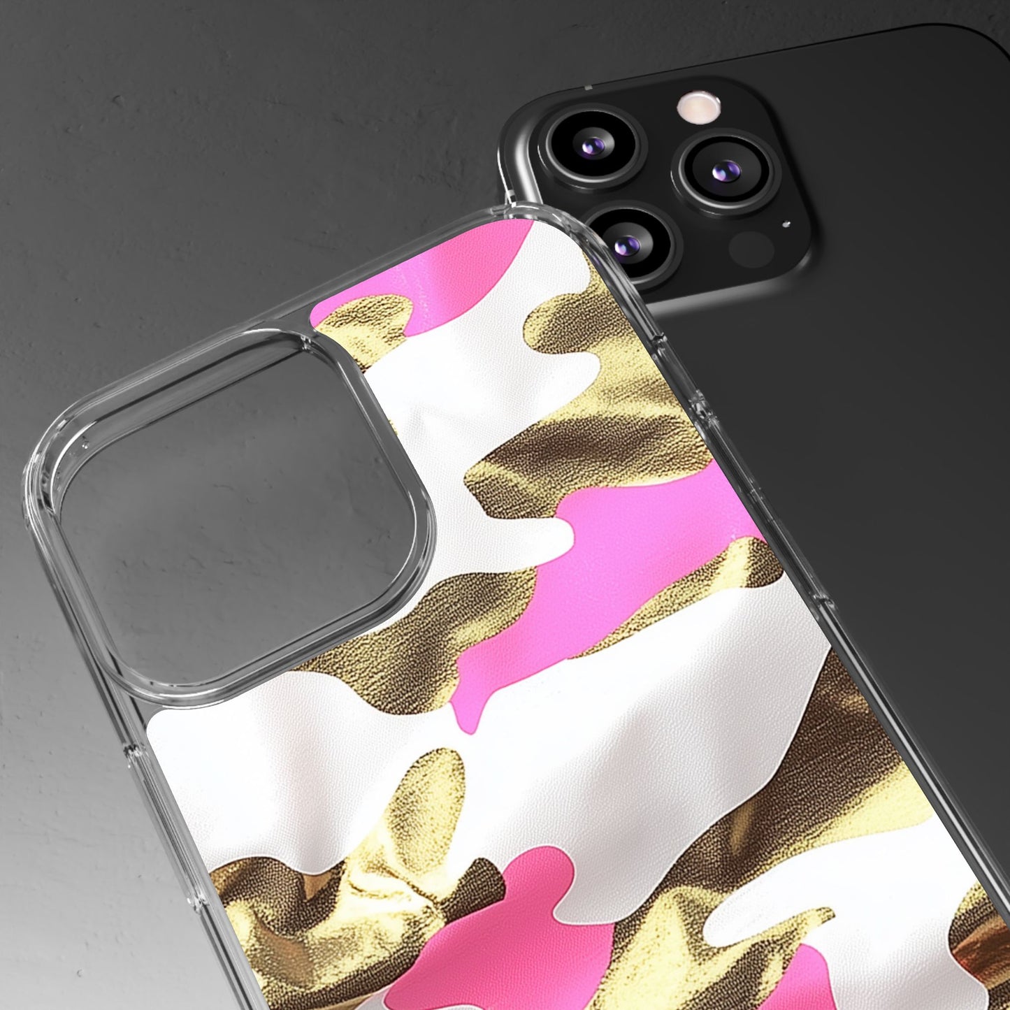 Gold and Pink Camo Phone Case – Stylish Clear Protective Design