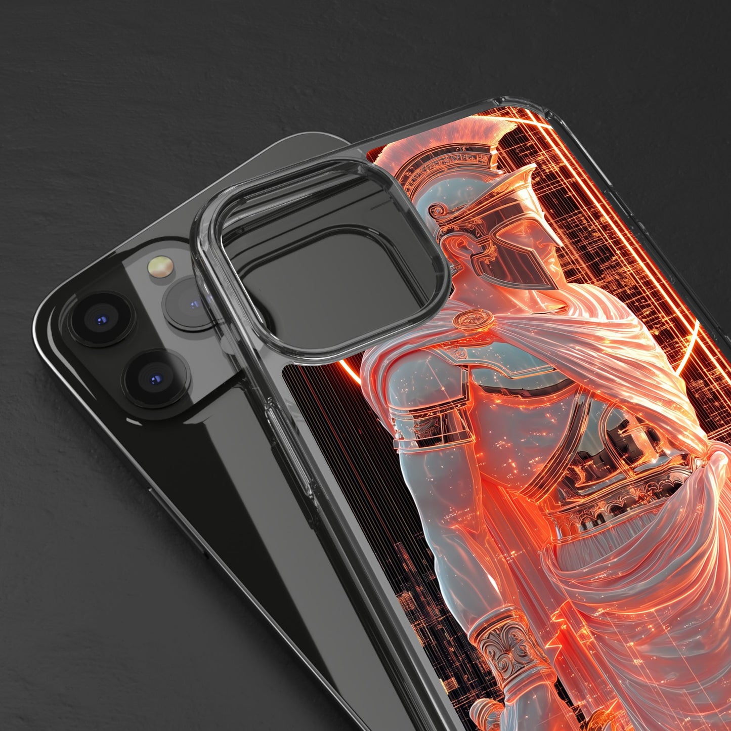 Mythical Ares Neon Warrior - Clear iPhone Case with Glowing Design