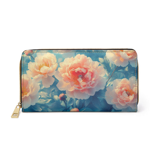 Blue Peony Skyview – Floral Cell Phone Clutch Wallet with Elegant Spring Charm