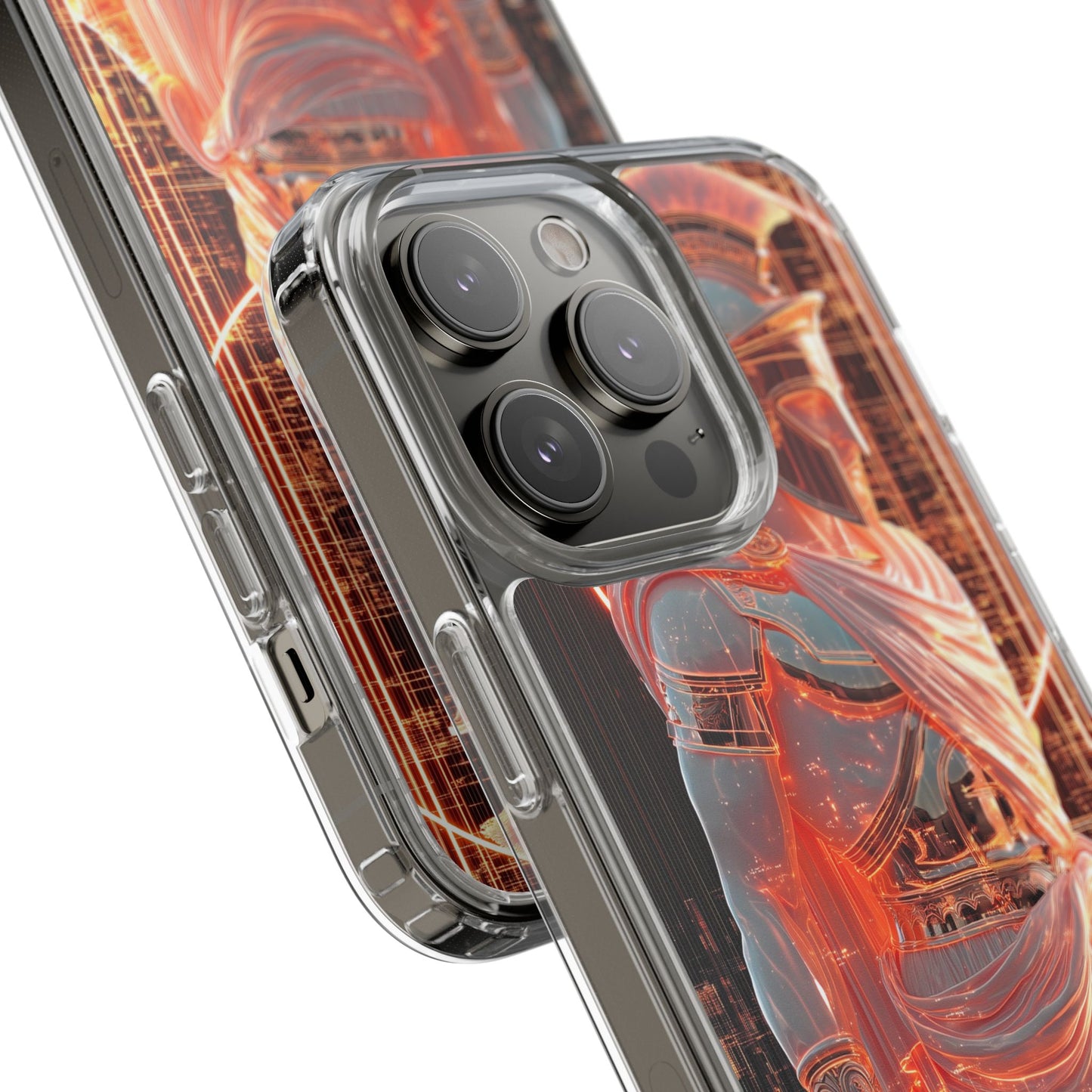 Mythical Ares Neon Warrior - Clear iPhone Case with Glowing Design
