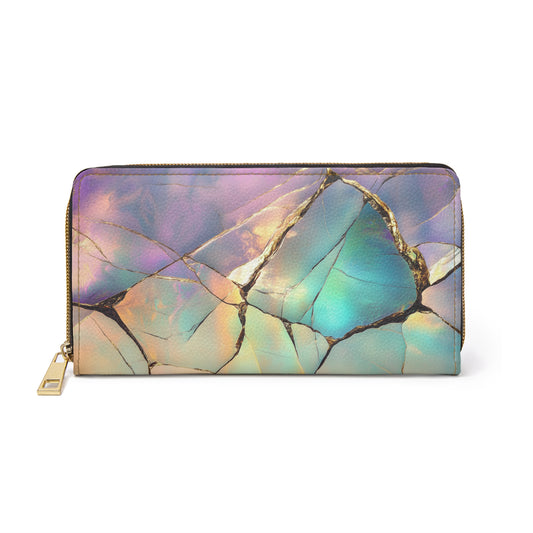 Golden Iridescent Marble – Elegant Cell Phone Clutch Wallet with Cracked Design
