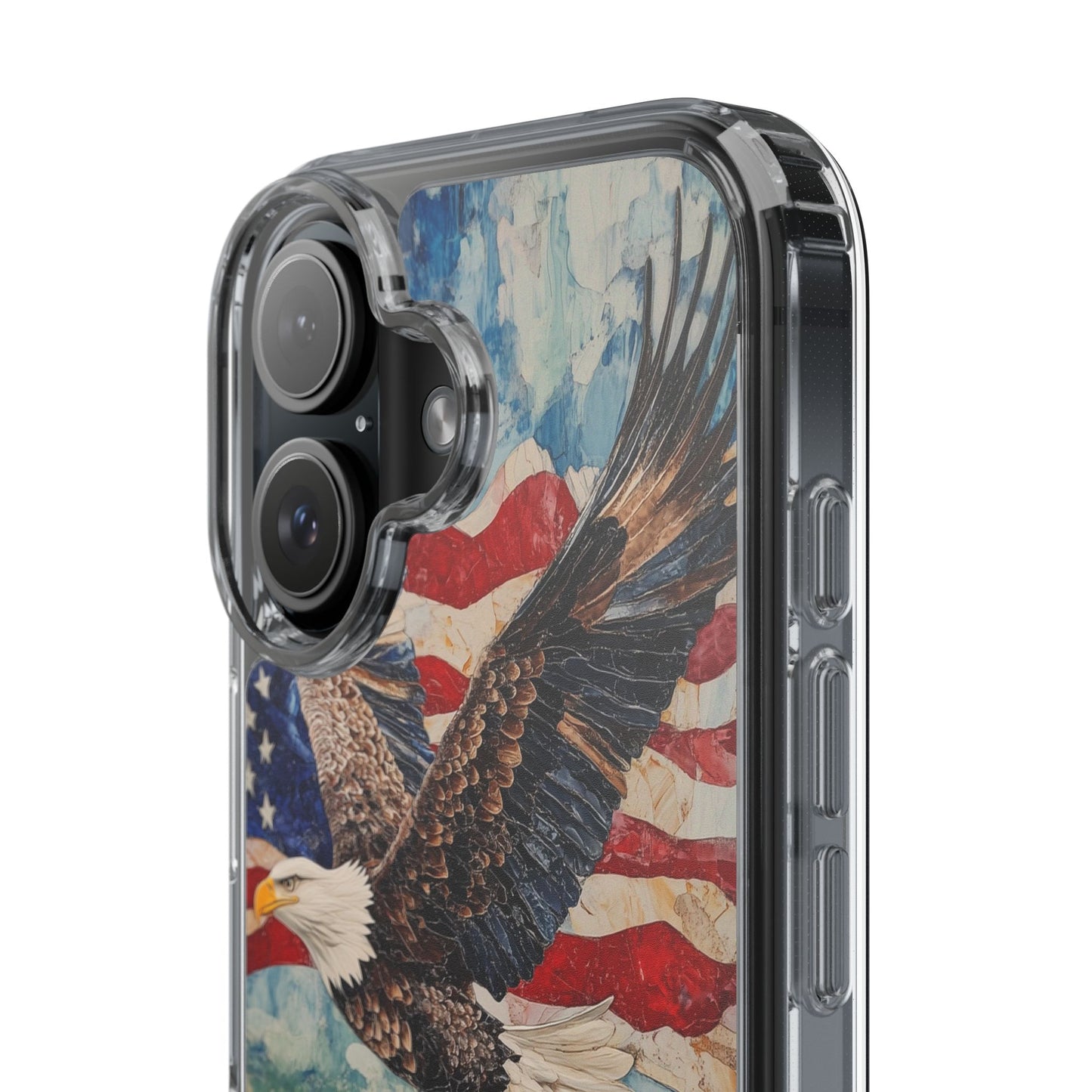 Patriotic Eagle Clear iPhone Case – American Flag Design, Fly High Stay Free for True Patriots