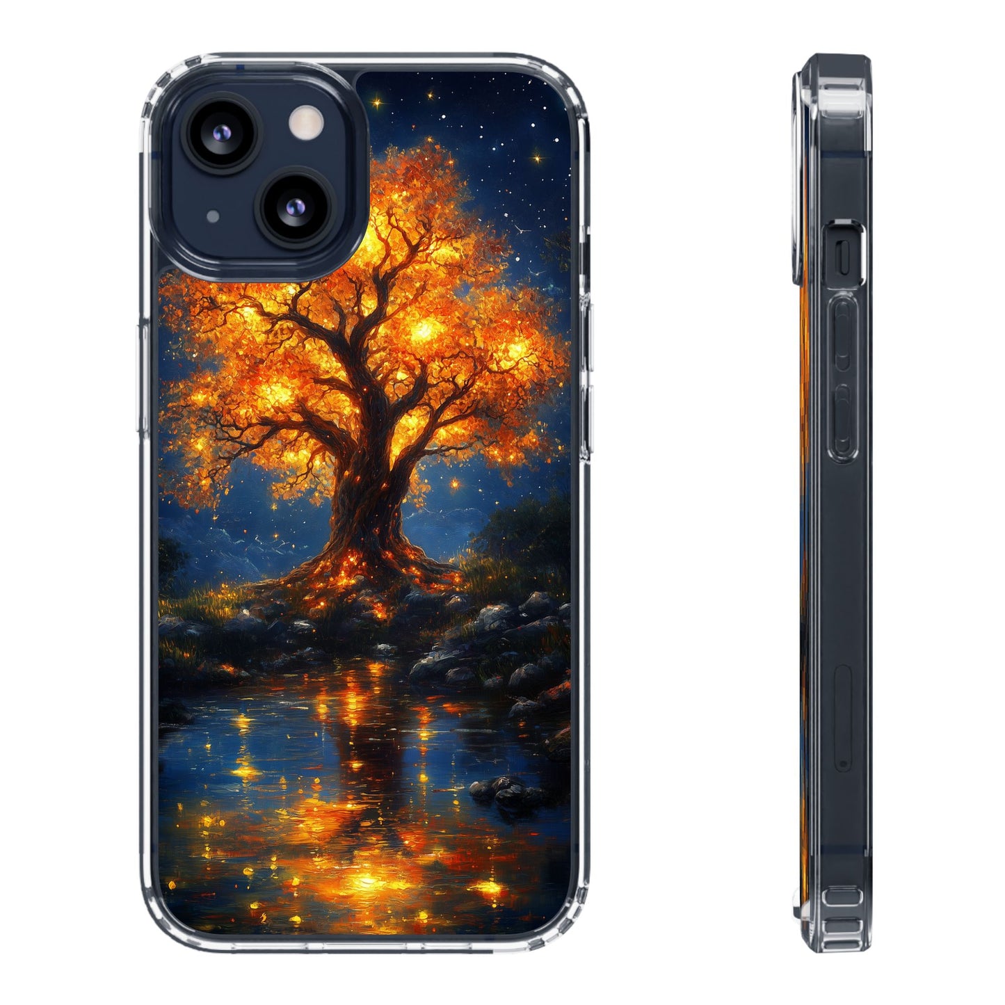 Nocturnal Illumination Tree Phone Case - Clear iPhone Cover with Glowing Autumn Design
