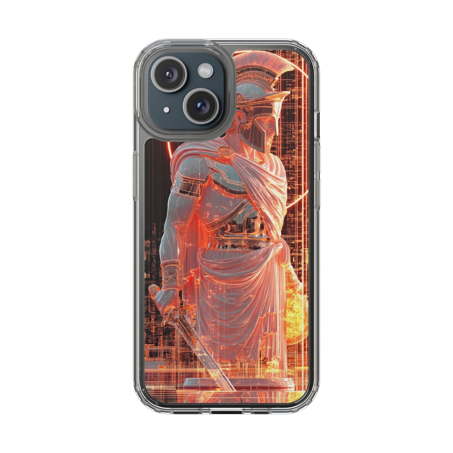 Mythical Ares Neon Warrior - Clear iPhone Case with Glowing Design
