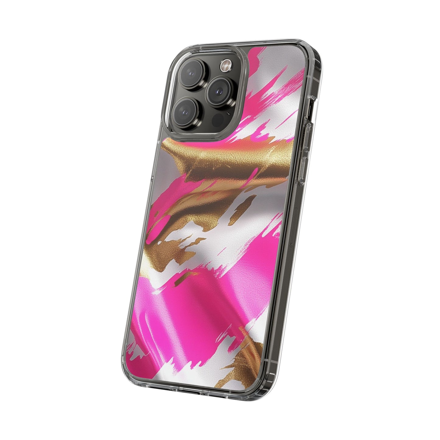 Stylish Clear Phone Case - Pink and Gold Abstract Design