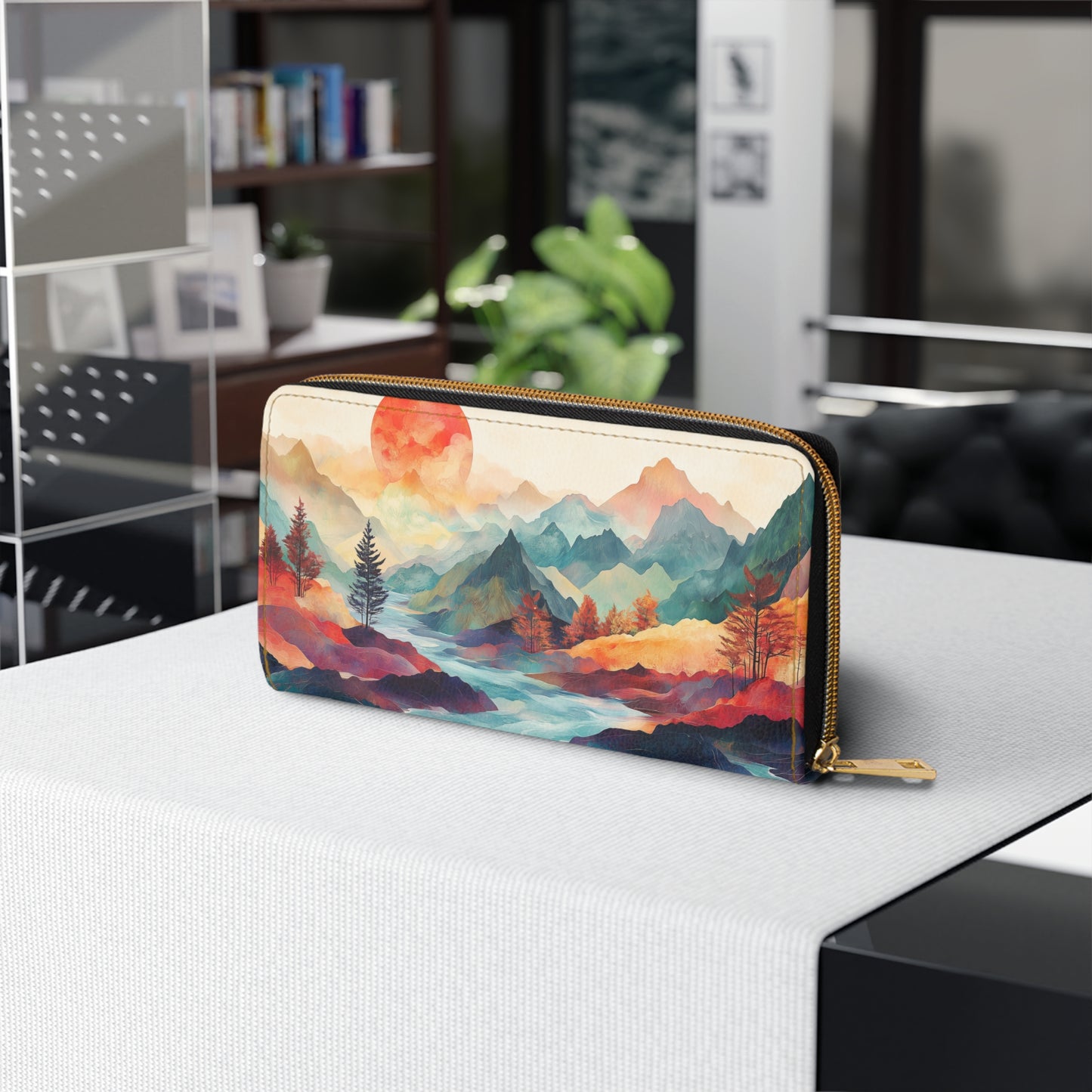 Landscape Cell Phone Clutch Wallet – Vibrant Mountain Sunset Design