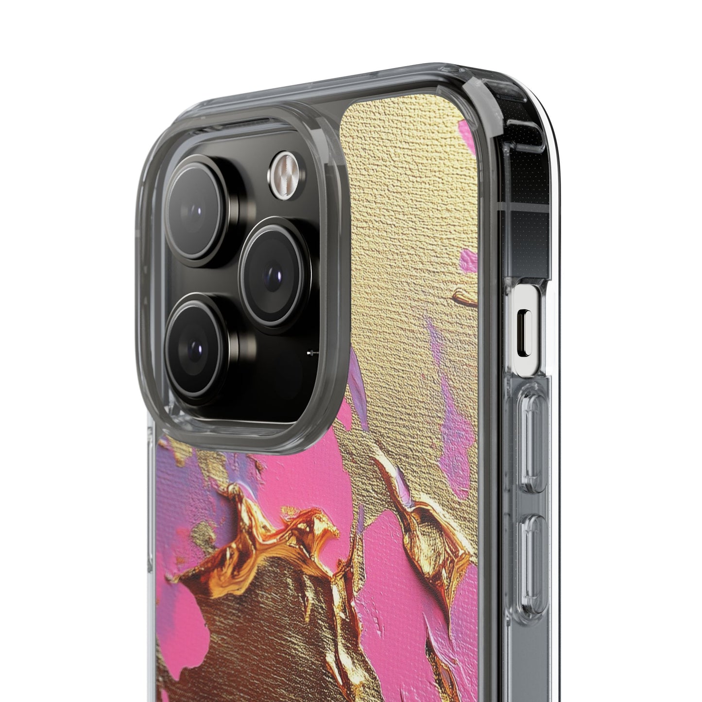 Artistic Clear iPhone Case - Gold and Pink Camo Abstract Design