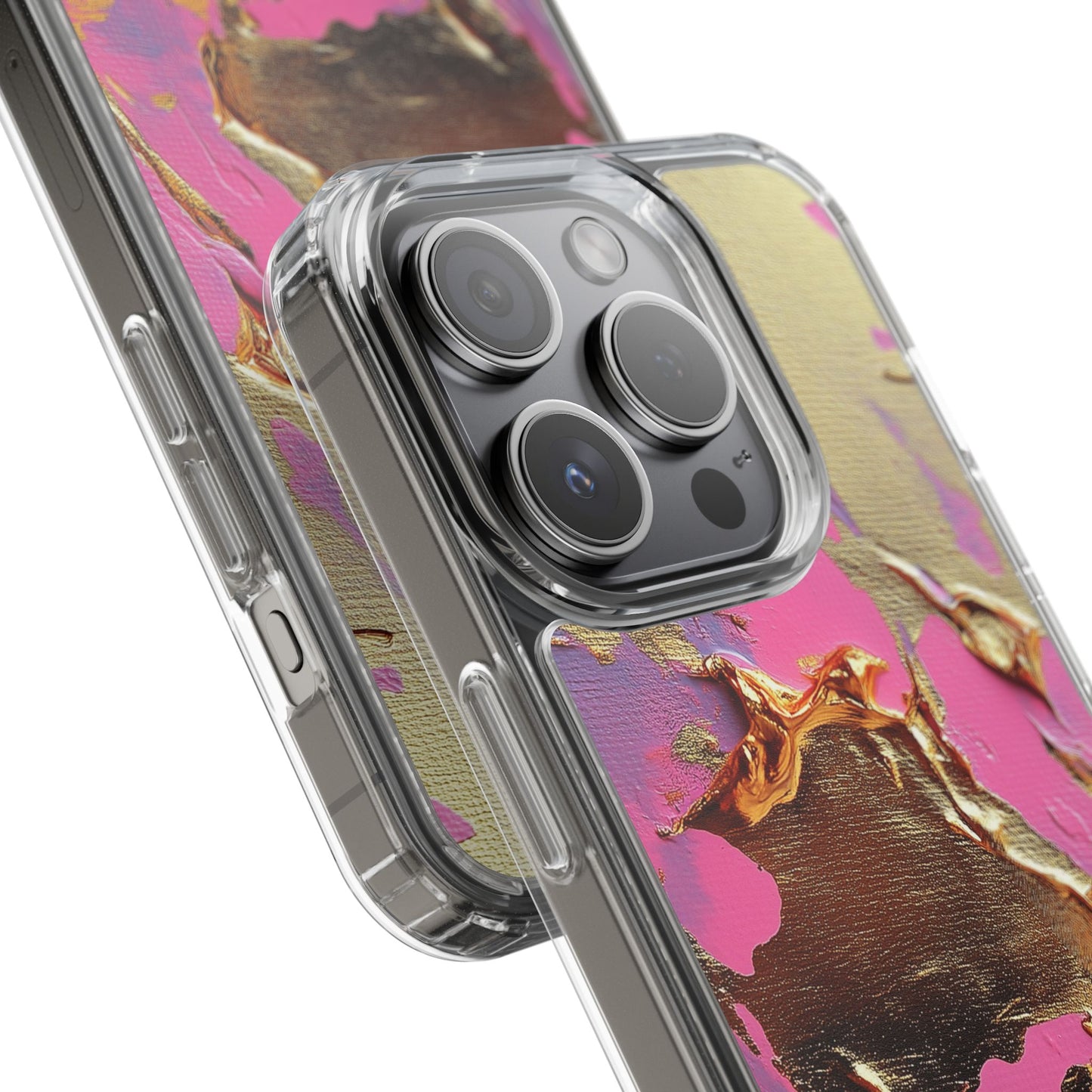 Artistic Clear iPhone Case - Gold and Pink Camo Abstract Design