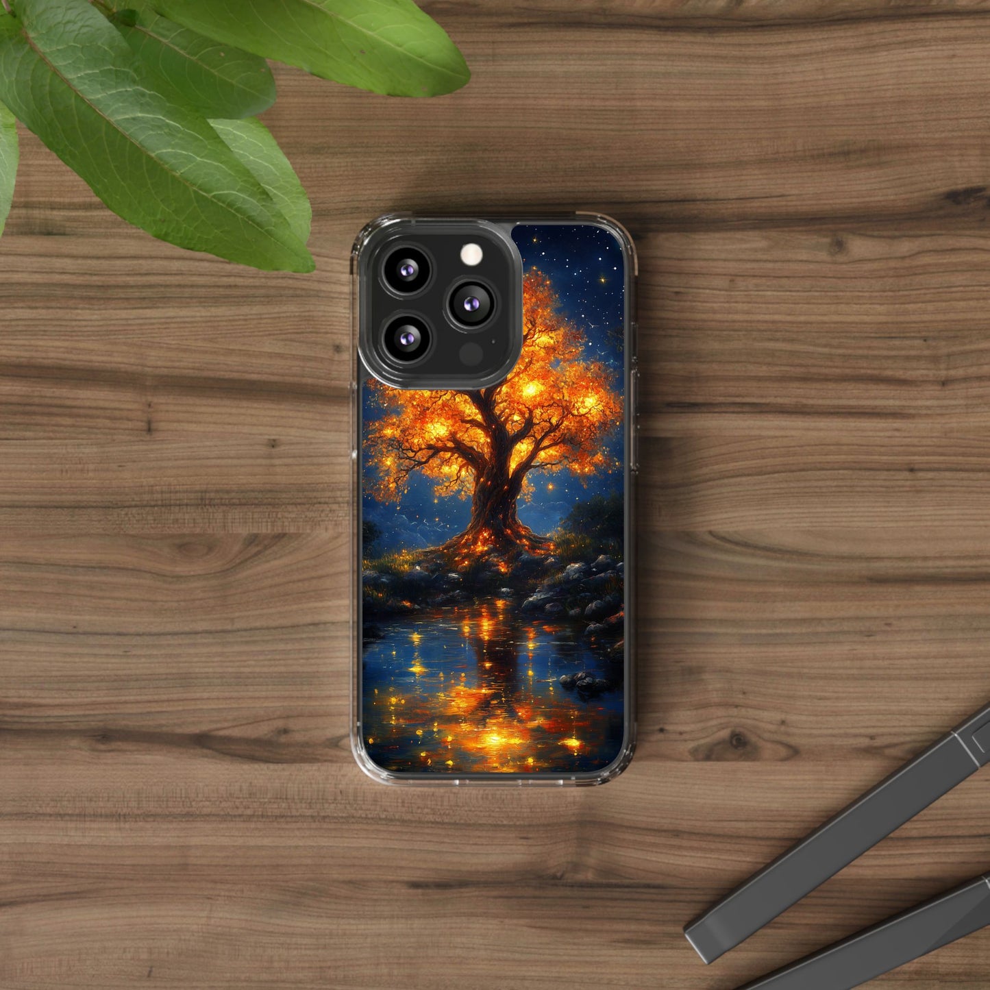 Nocturnal Illumination Tree Phone Case - Clear iPhone Cover with Glowing Autumn Design