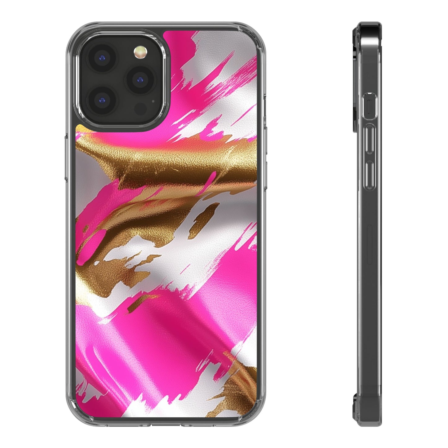 Stylish Clear Phone Case - Pink and Gold Abstract Design