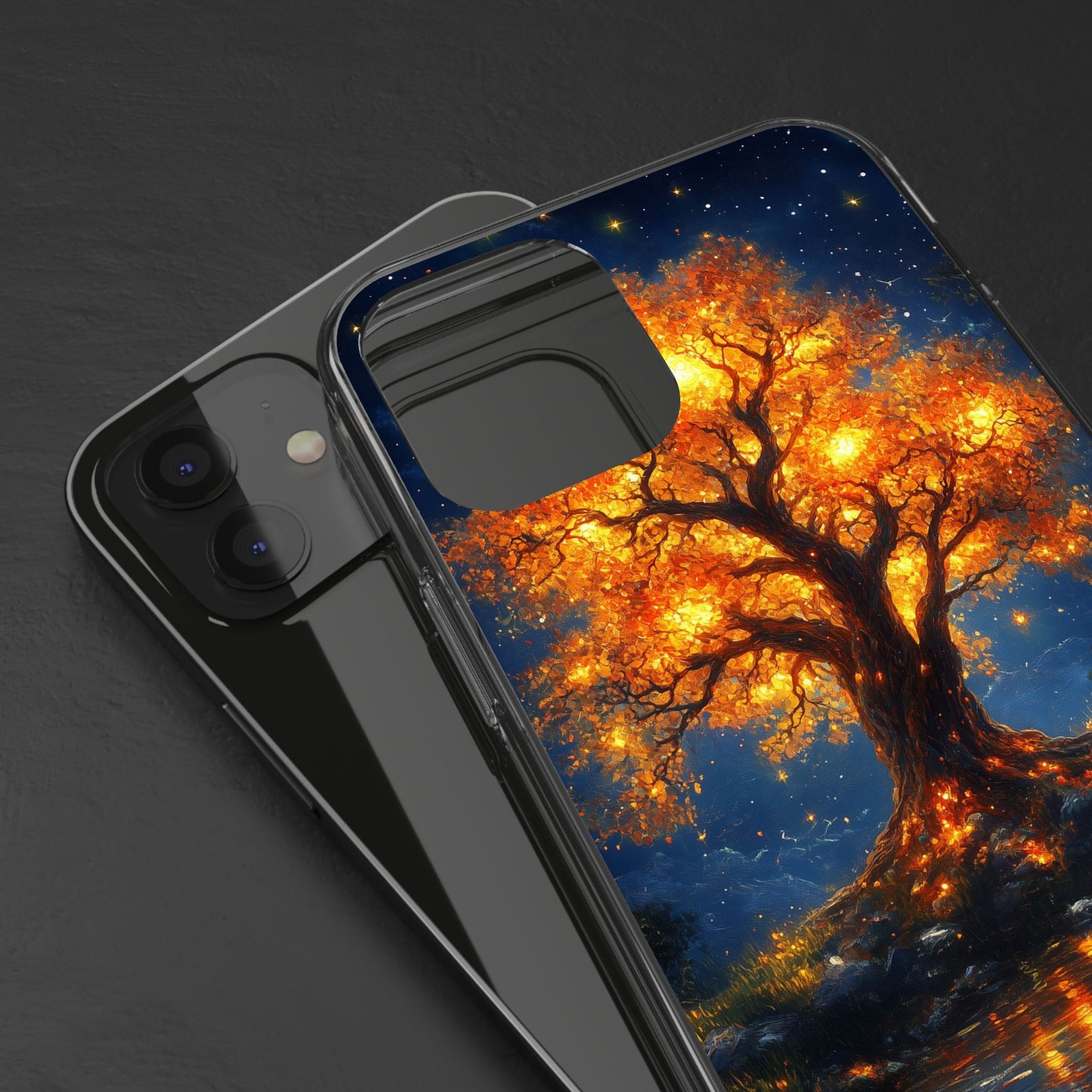 Nocturnal Illumination Tree Phone Case - Clear iPhone Cover with Glowing Autumn Design