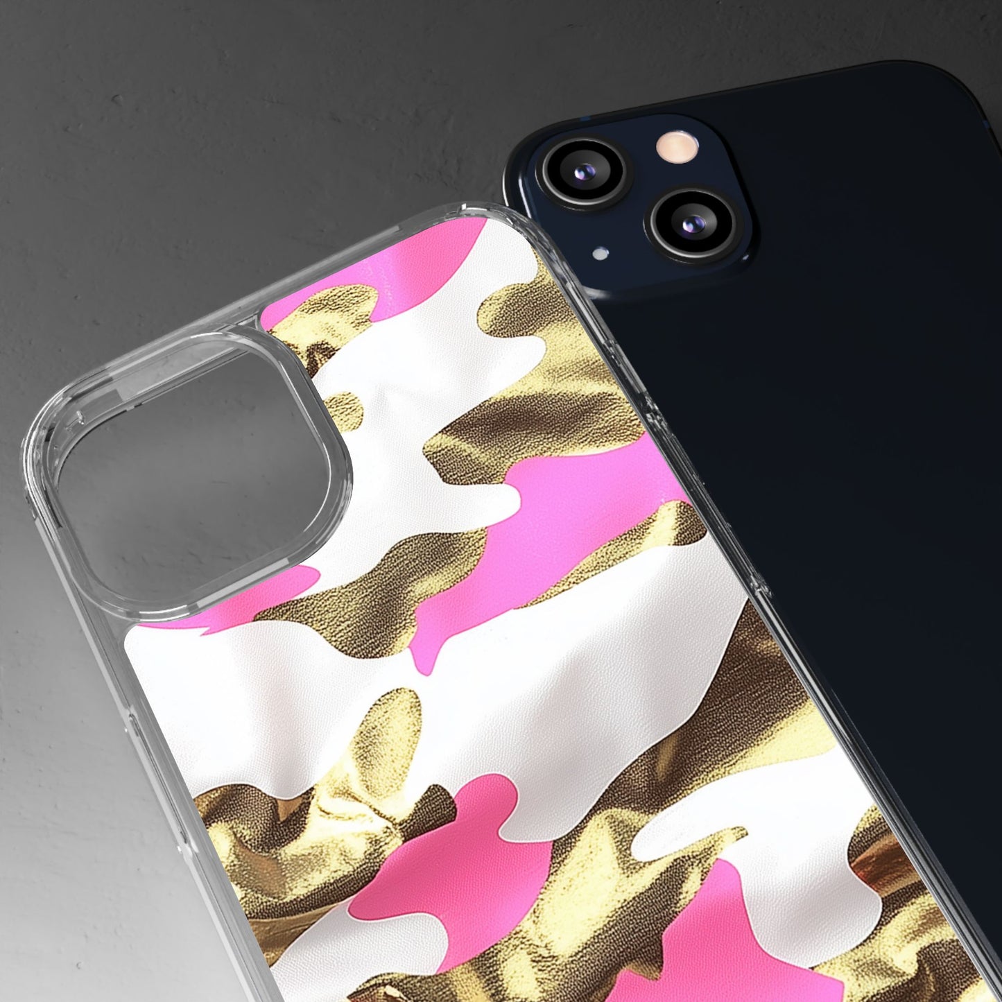 Gold and Pink Camo Phone Case – Stylish Clear Protective Design