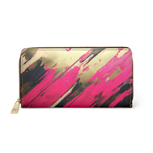 Bold Neon Pink & Gold Brush Cell Phone Clutch Wallet
